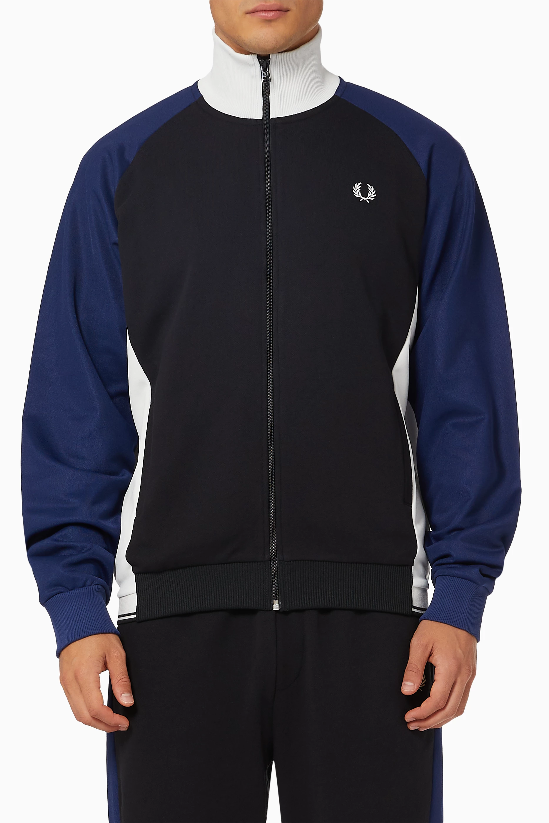 Buy Fred Perry Black Sweat Panel Tricot Track Jacket For Men