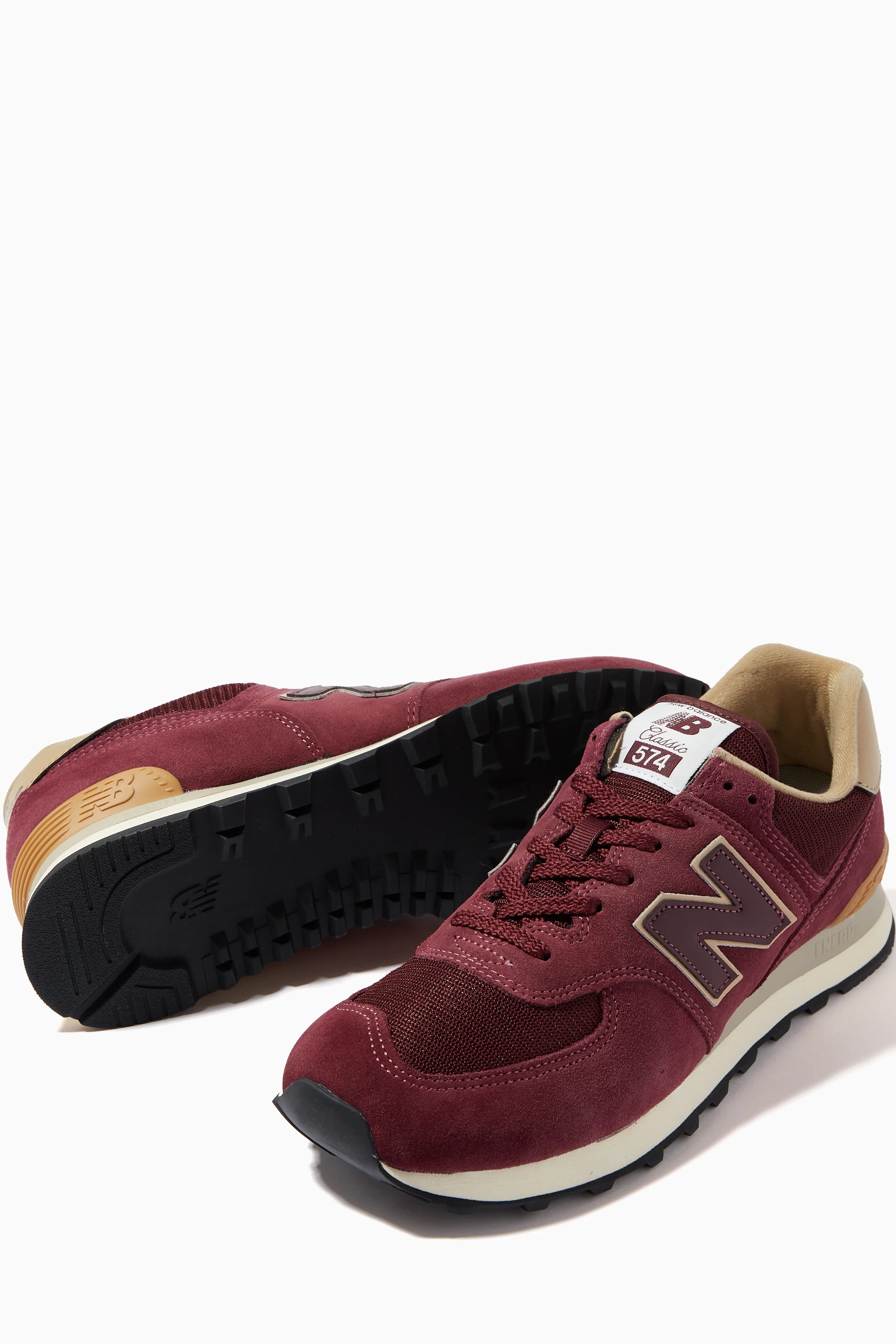 Buy New Balance Burgundy 574 Sneakers in TENCEL Suede Mesh For Men Online Ounass UAE