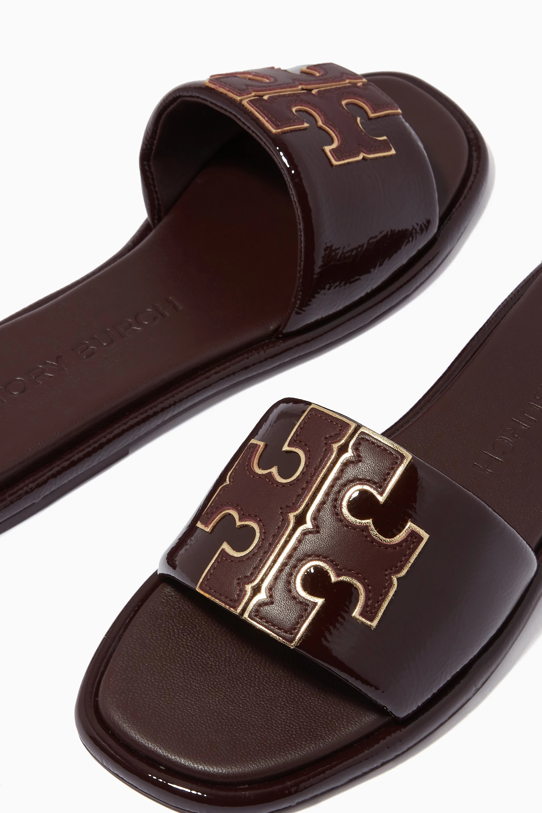 Buy Tory Burch Burgundy Double T Sport Slide Sandals in Leather For Women Online Ounass UAE