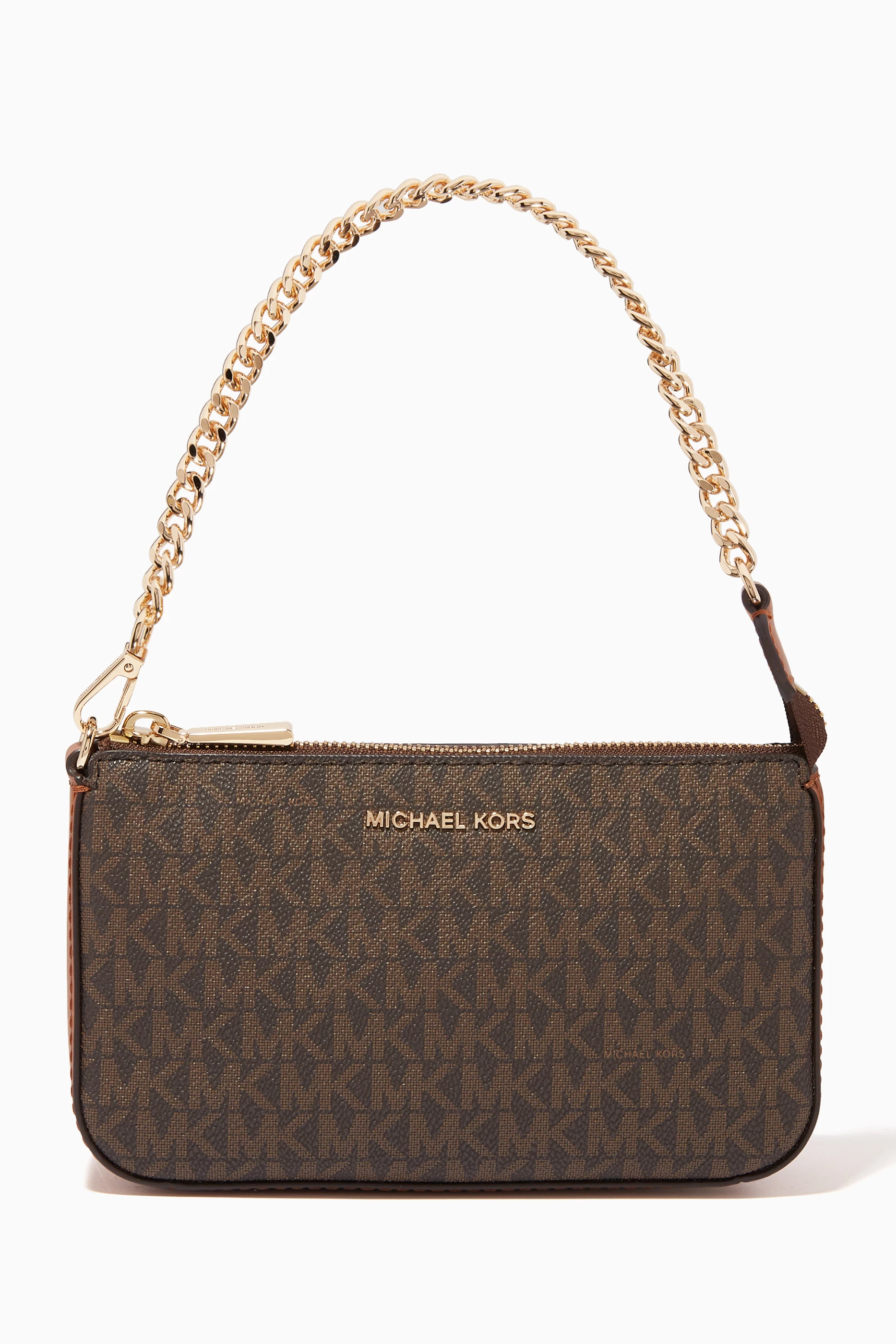 Buy Michael Kors Brown Jet Set Pouchette Shoulder Bag in Coated