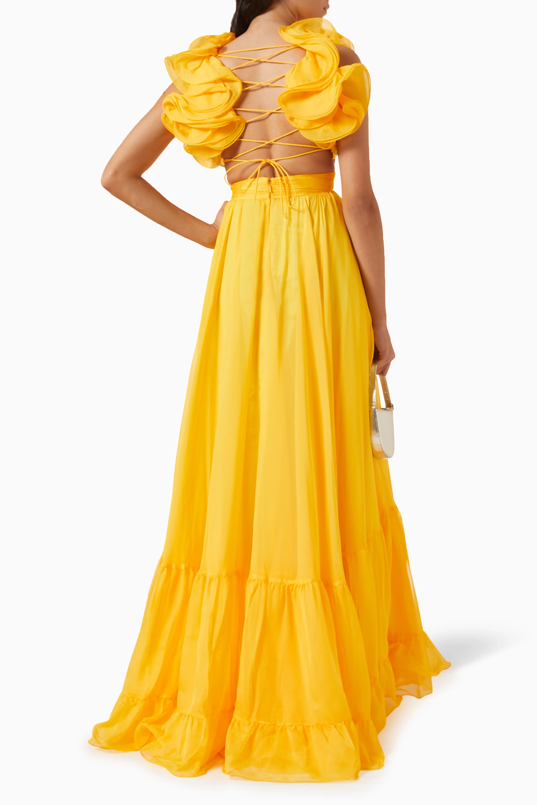 Yellow ruffle maxi dress on sale