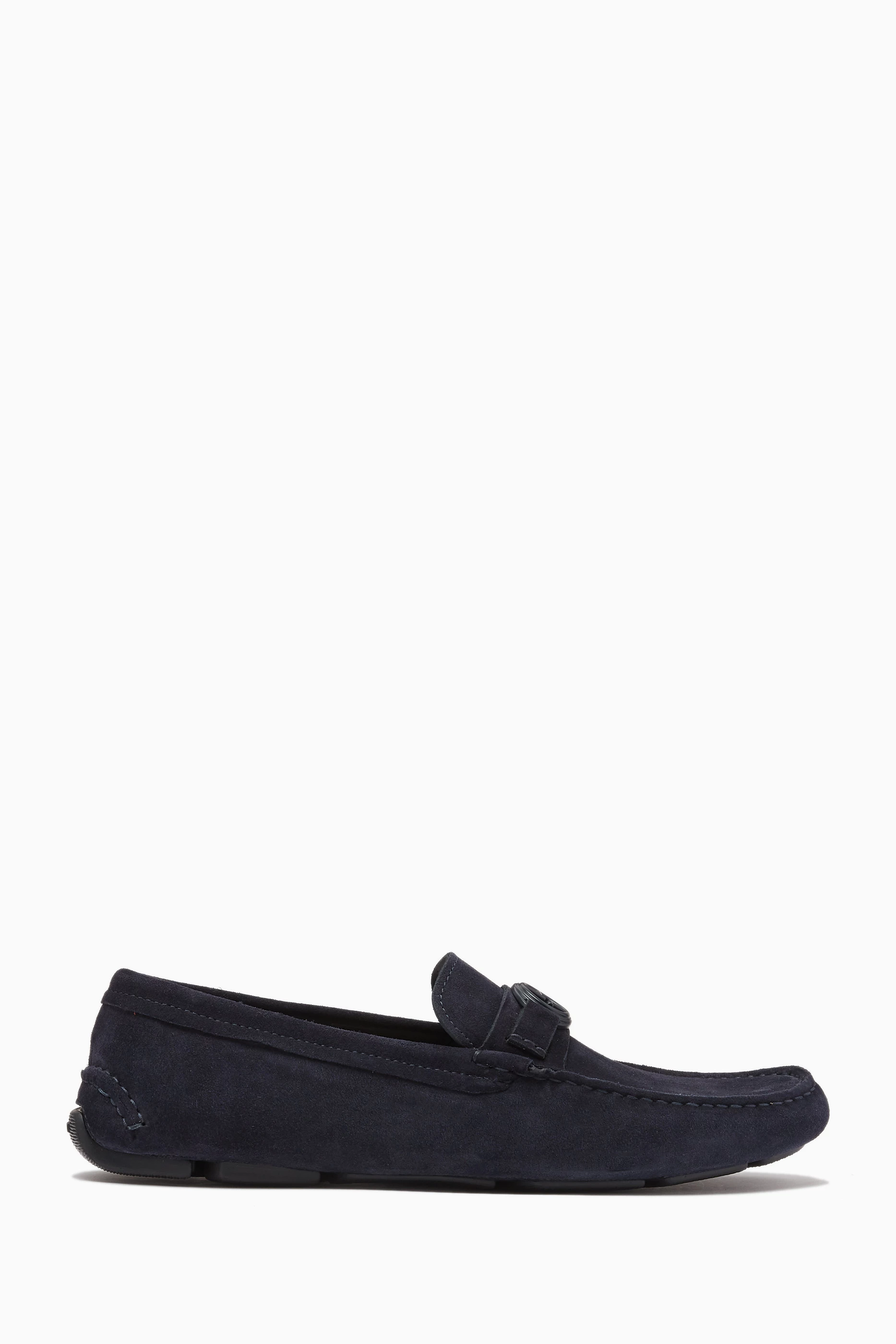 Buy Giorgio Armani Blue GA Logo Buckle Moccasins in Suede Leather For Men Online Ounass UAE
