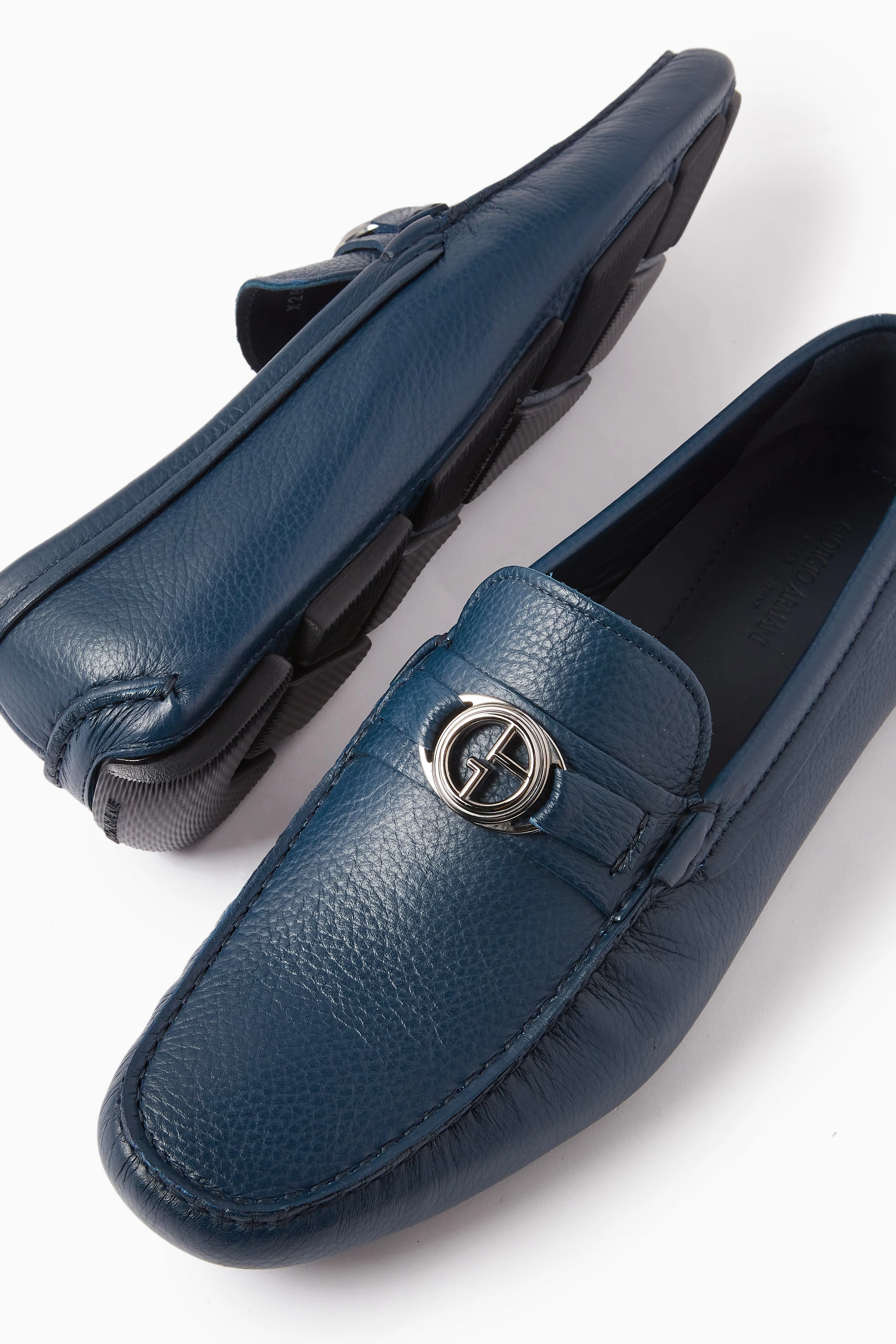 Buy Giorgio Armani Blue Logo Loafers in Deerskin Leather For  display picture 1