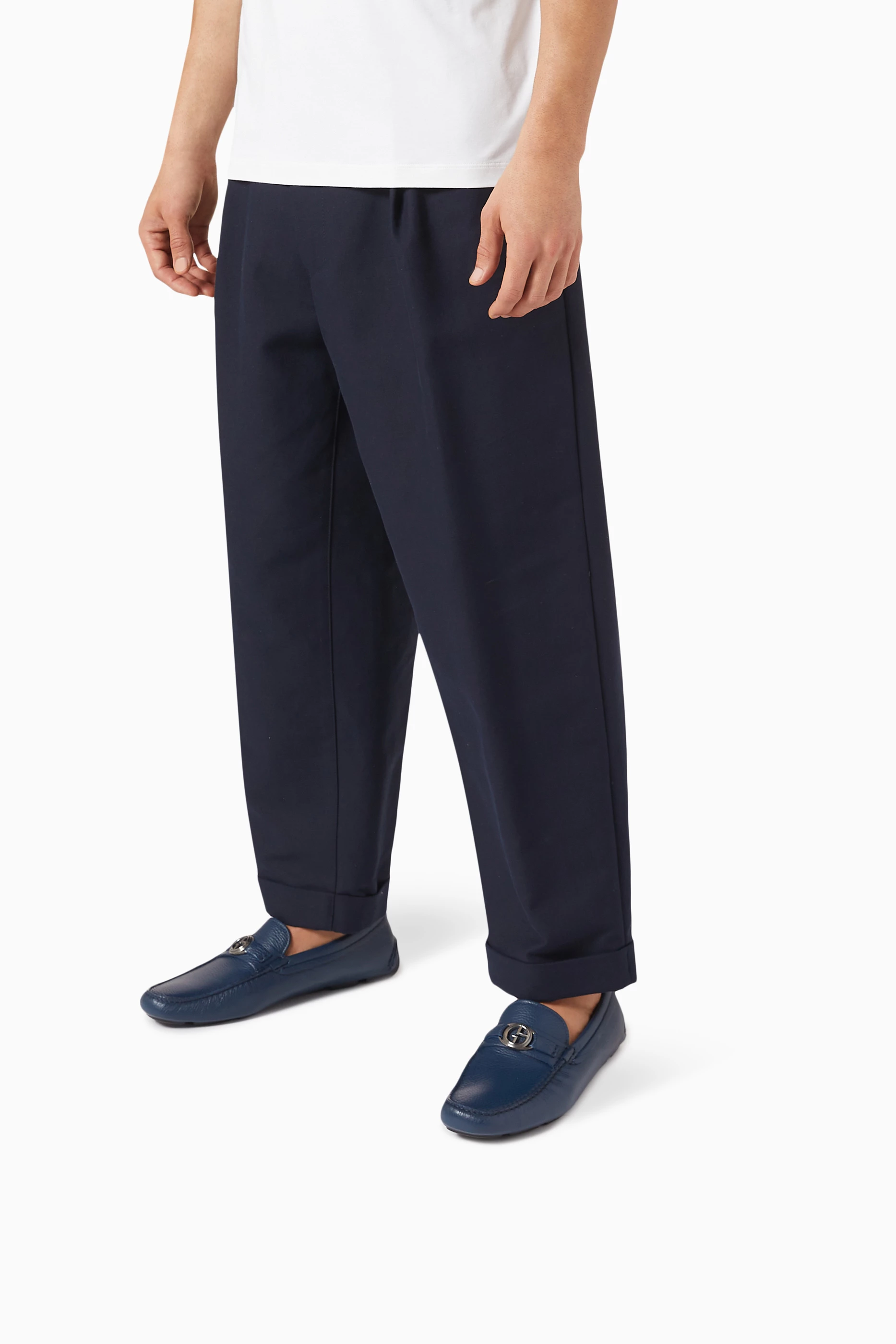 Buy Giorgio Armani Blue Logo Loafers in Deerskin Leather For 