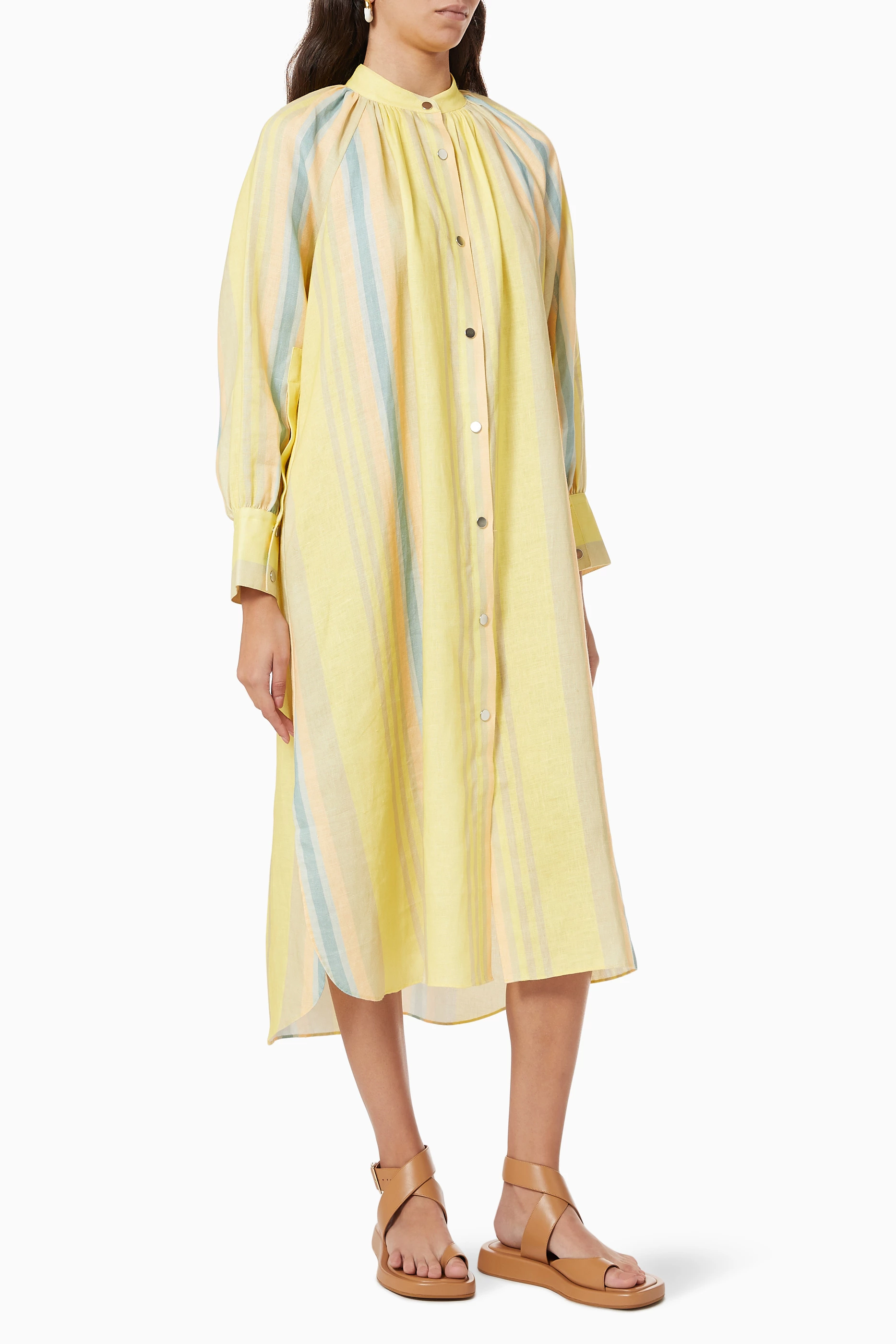 Yellow striped shirt dress top