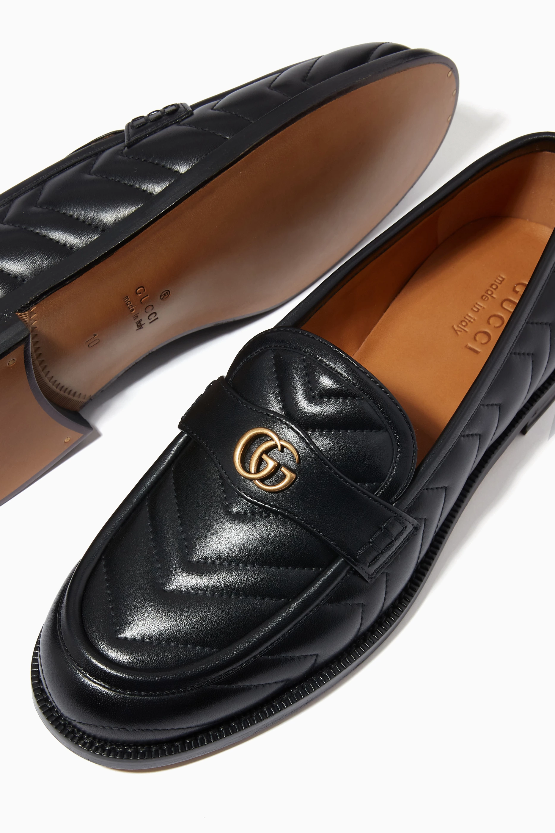 Buy Gucci Black Double G Loafers in Chevron Matelasse Leather For Men Online Ounass UAE