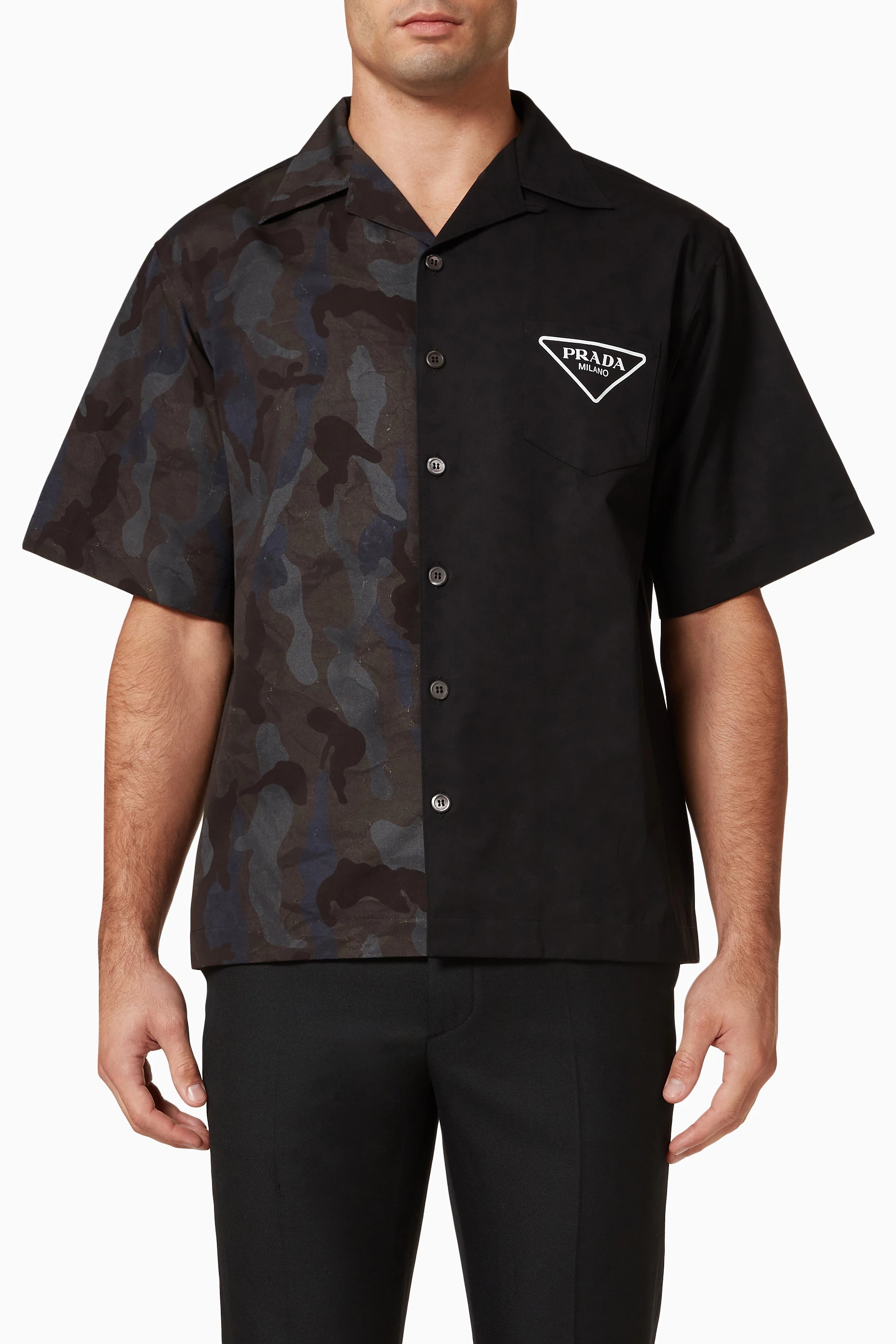 Buy Prada Black Double Match Bowling Shirt in Cotton Poplin For 