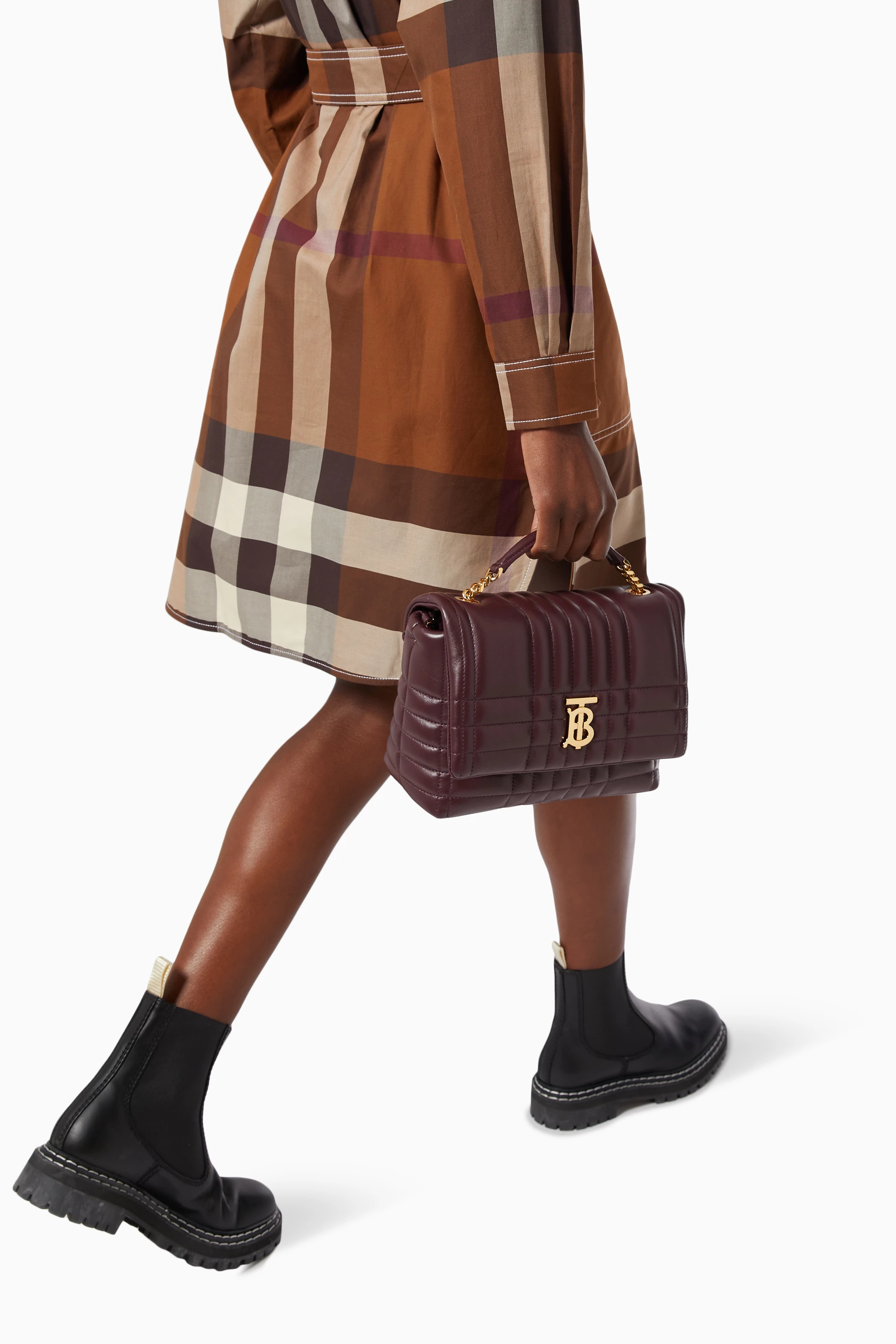 Buy Burberry Burgundy Lola Quilted Shoulder Bag in Leather For
