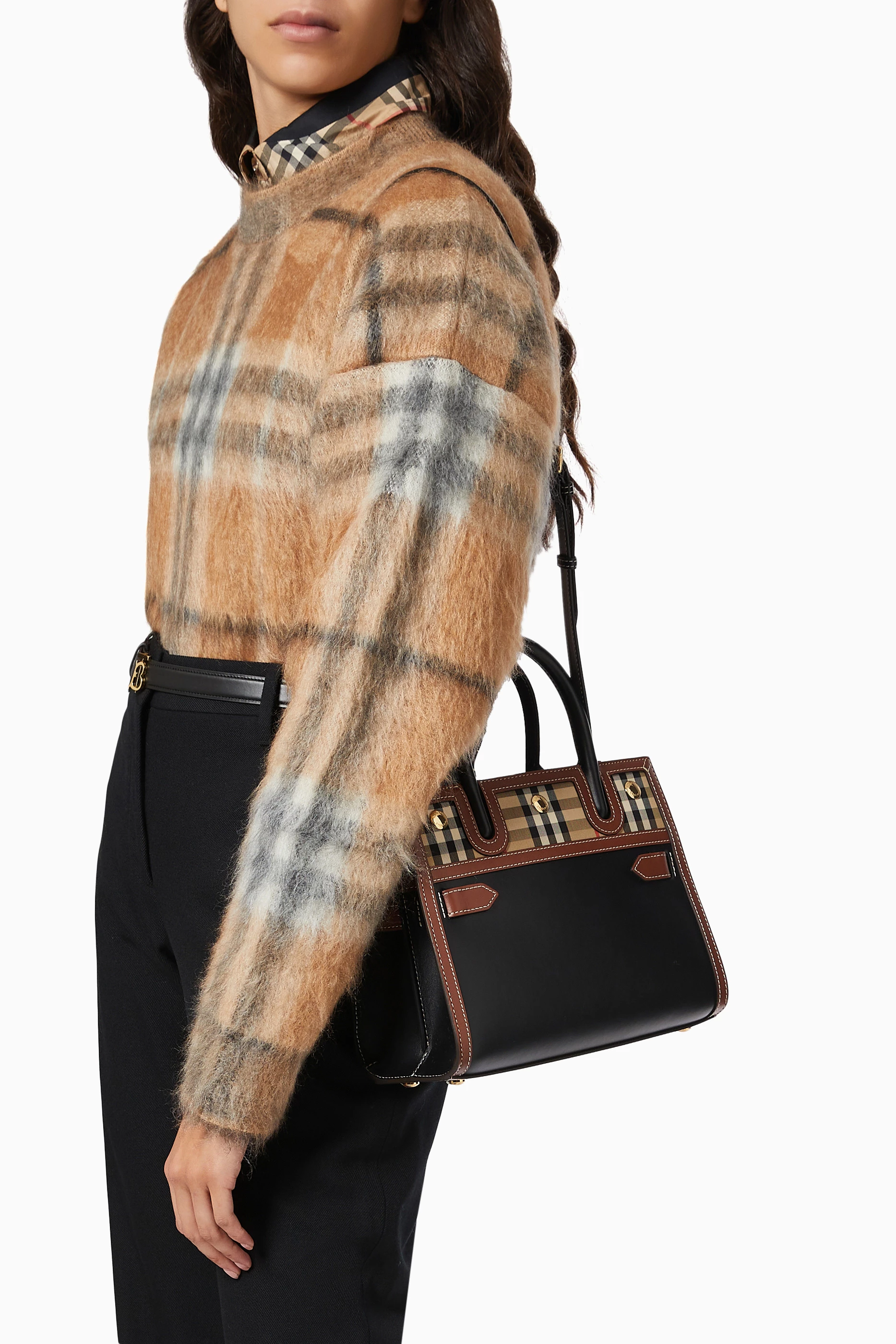 Buy Burberry Black Mini Title Bag in Vintage Check Leather For Women Online Ounass UAE