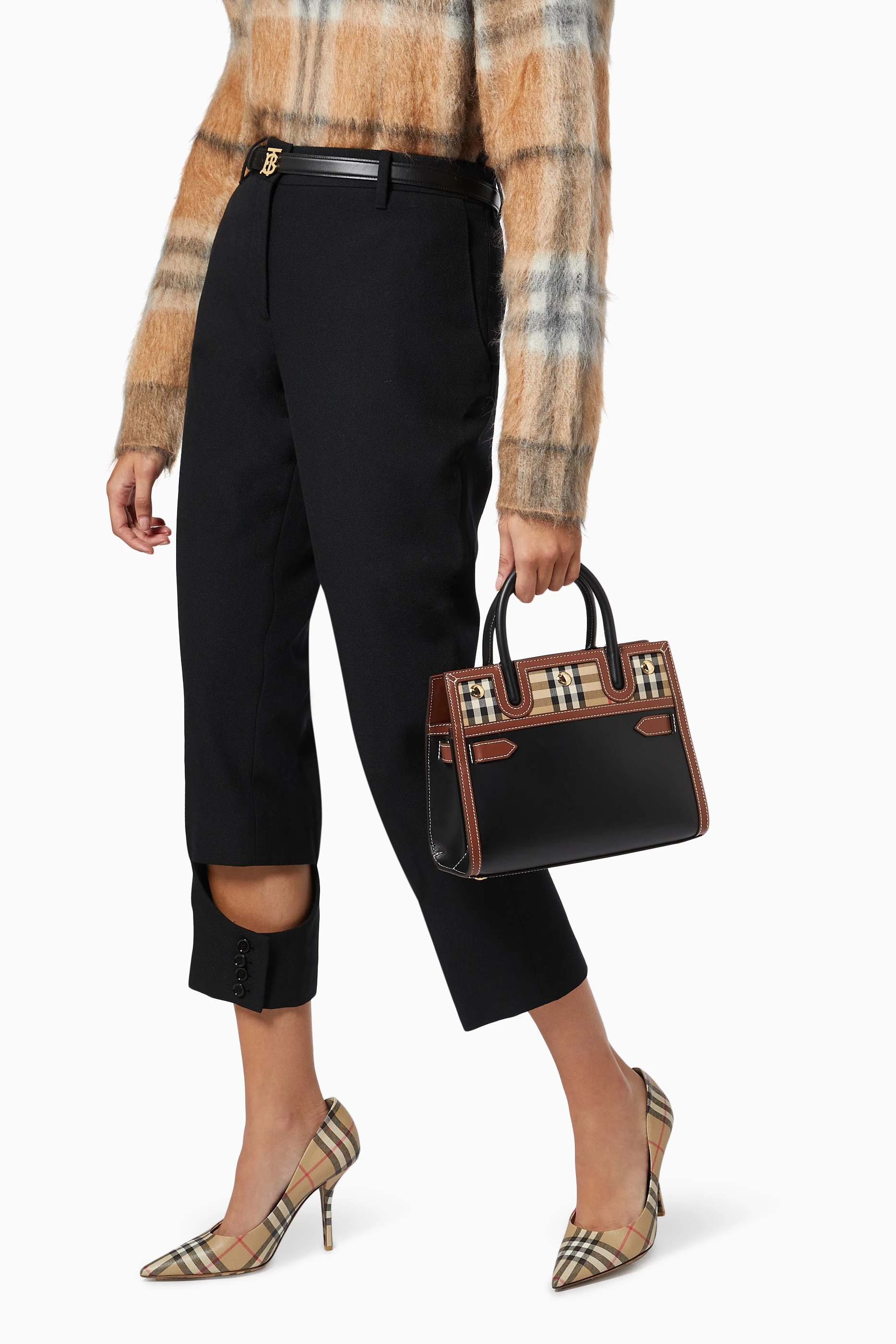 Buy Burberry Black Mini Title Bag in Vintage Check Leather For Women Online Ounass UAE