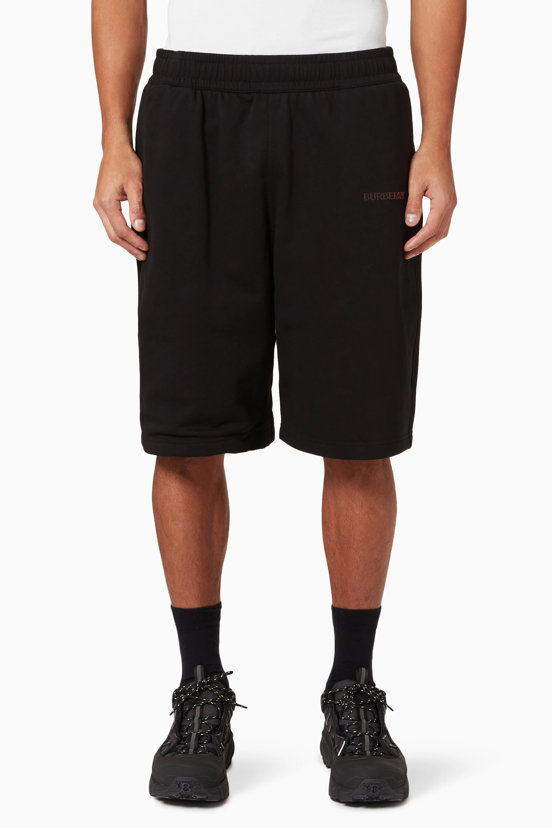 Buy Burberry Black Logo Print Shorts in Loop back Stretch Cotton For Men Online Ounass UAE