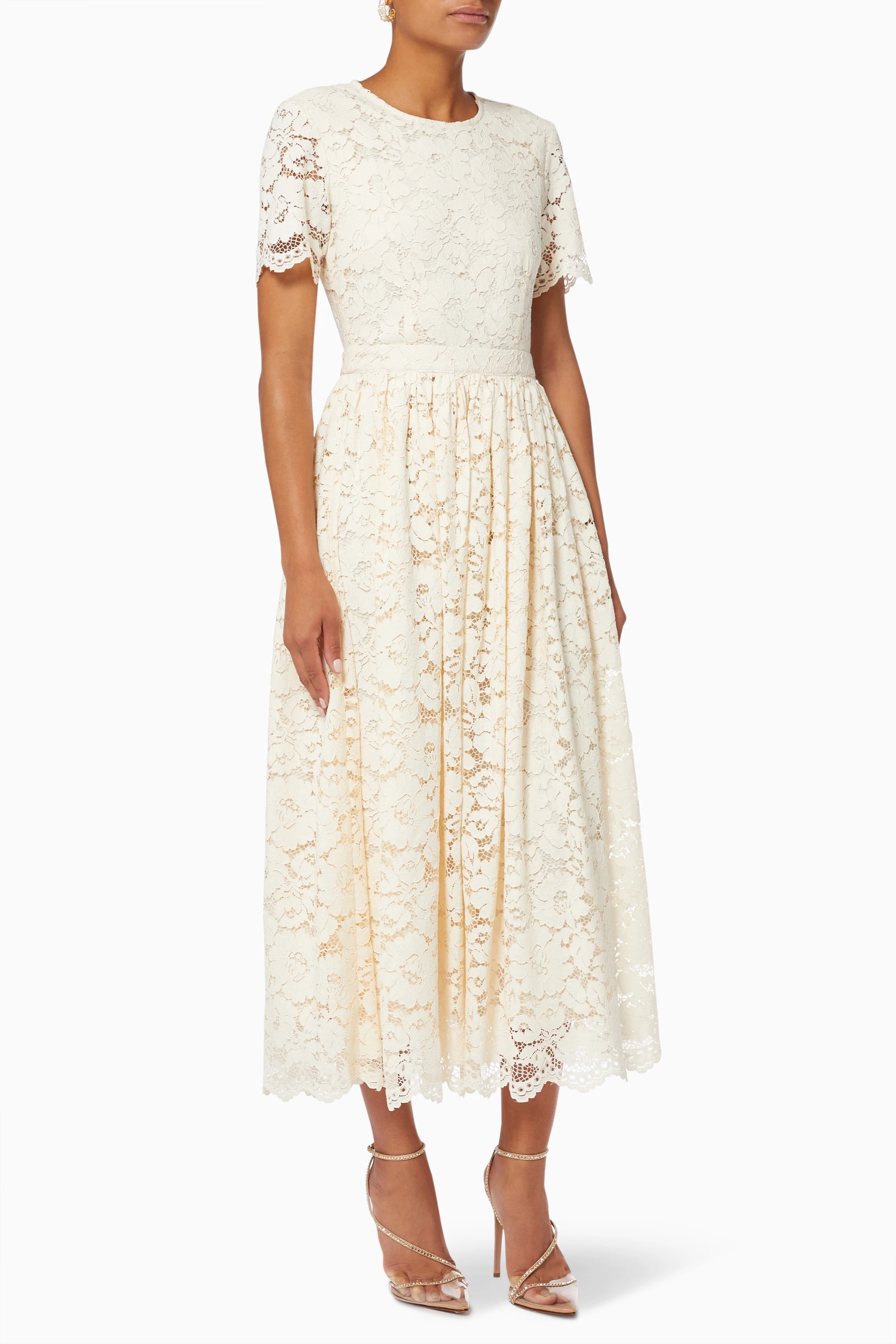 Buy Y.A.S Neutral Yaskat Midi Dress in Floral Lace For Women Online Ounass UAE