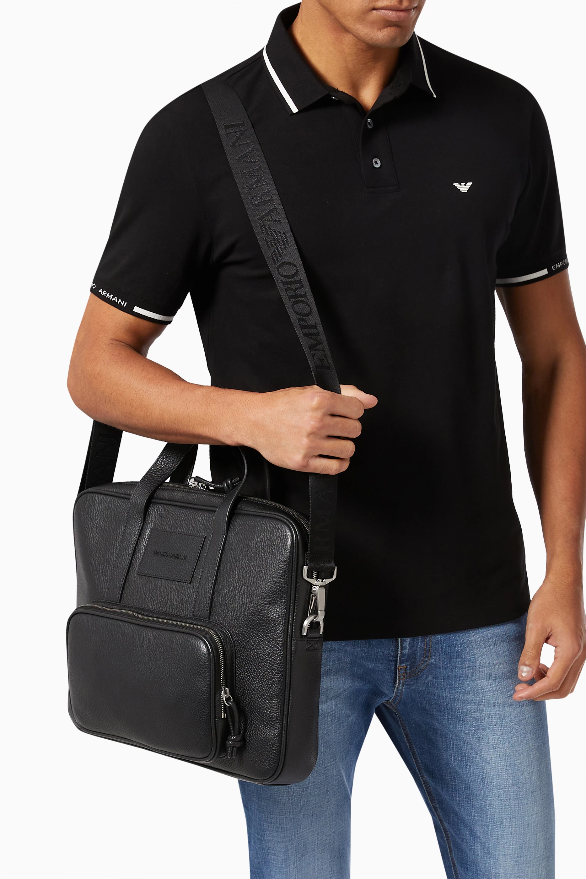 Buy Emporio Armani Black EA Briefcase in Tumbled Leather For Men Online Ounass UAE