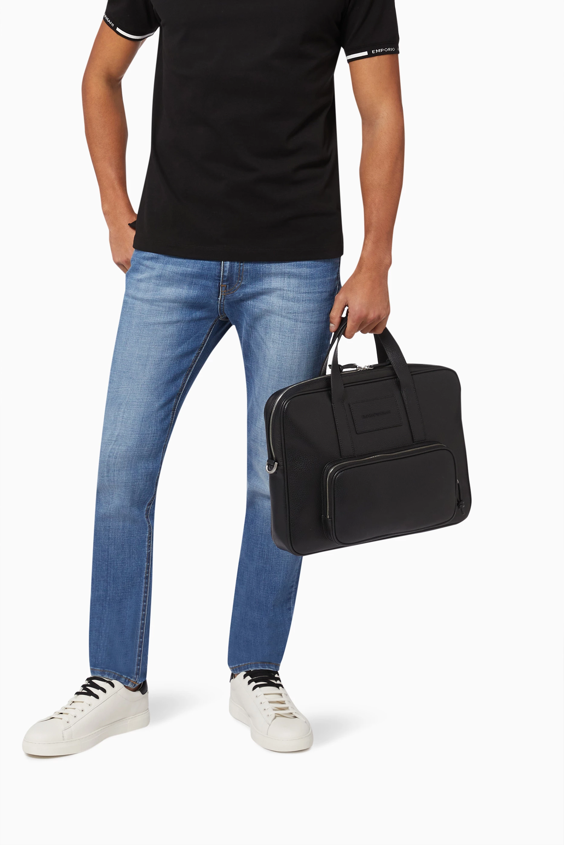 Buy Emporio Armani Black EA Briefcase in Tumbled Leather For Men Online Ounass UAE