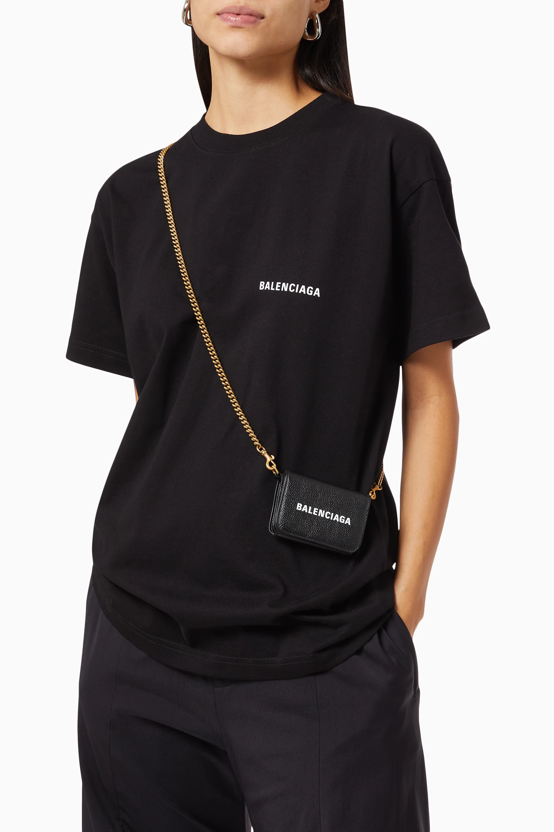 Buy Balenciaga Black Cash Mini Wallet on Chain in Calfskin