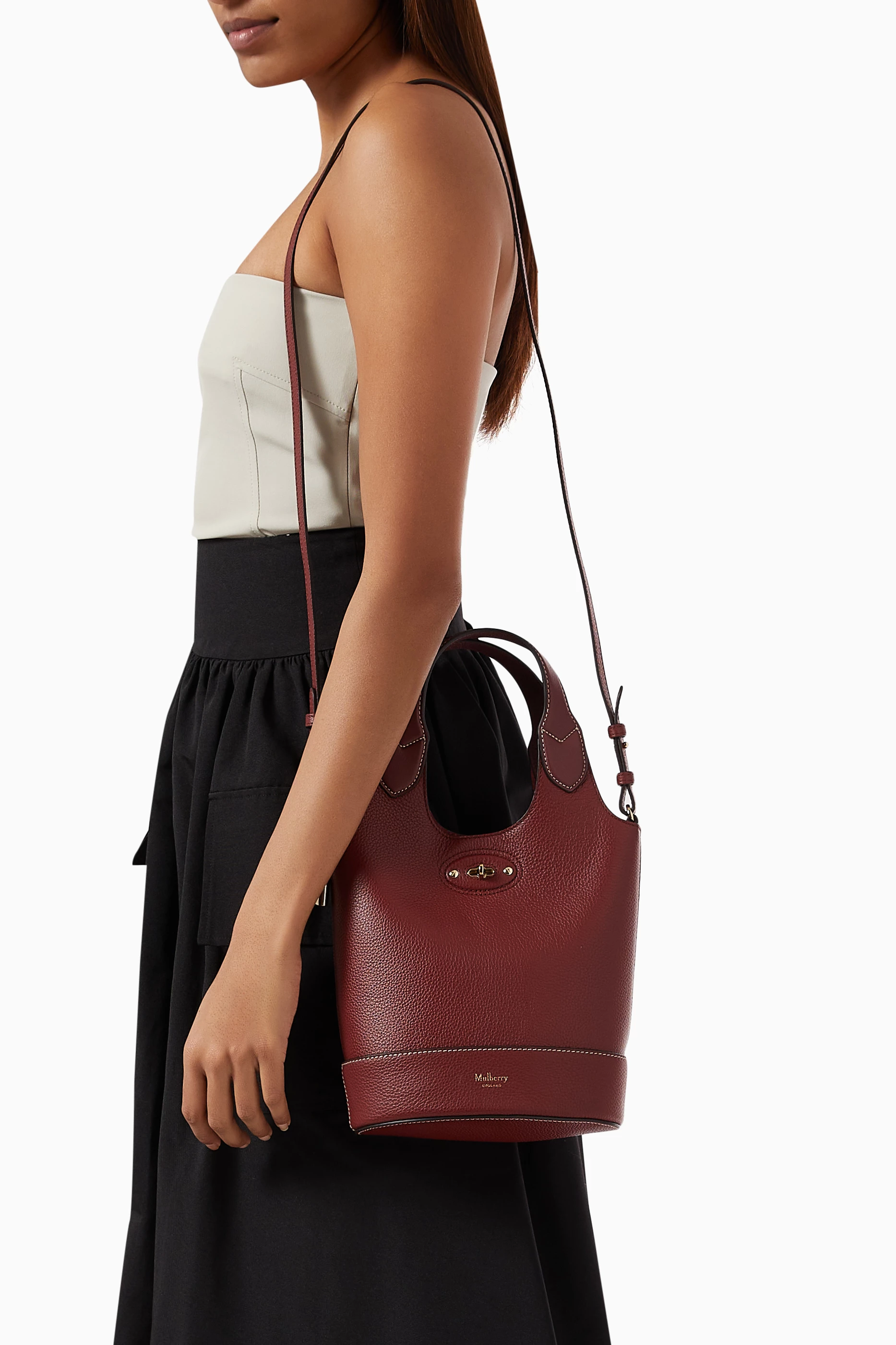 Buy Mulberry Burgundy Small Lily Tote Bag in Small Classic Grain Silky Calf Leather For Women Online Ounass UAE