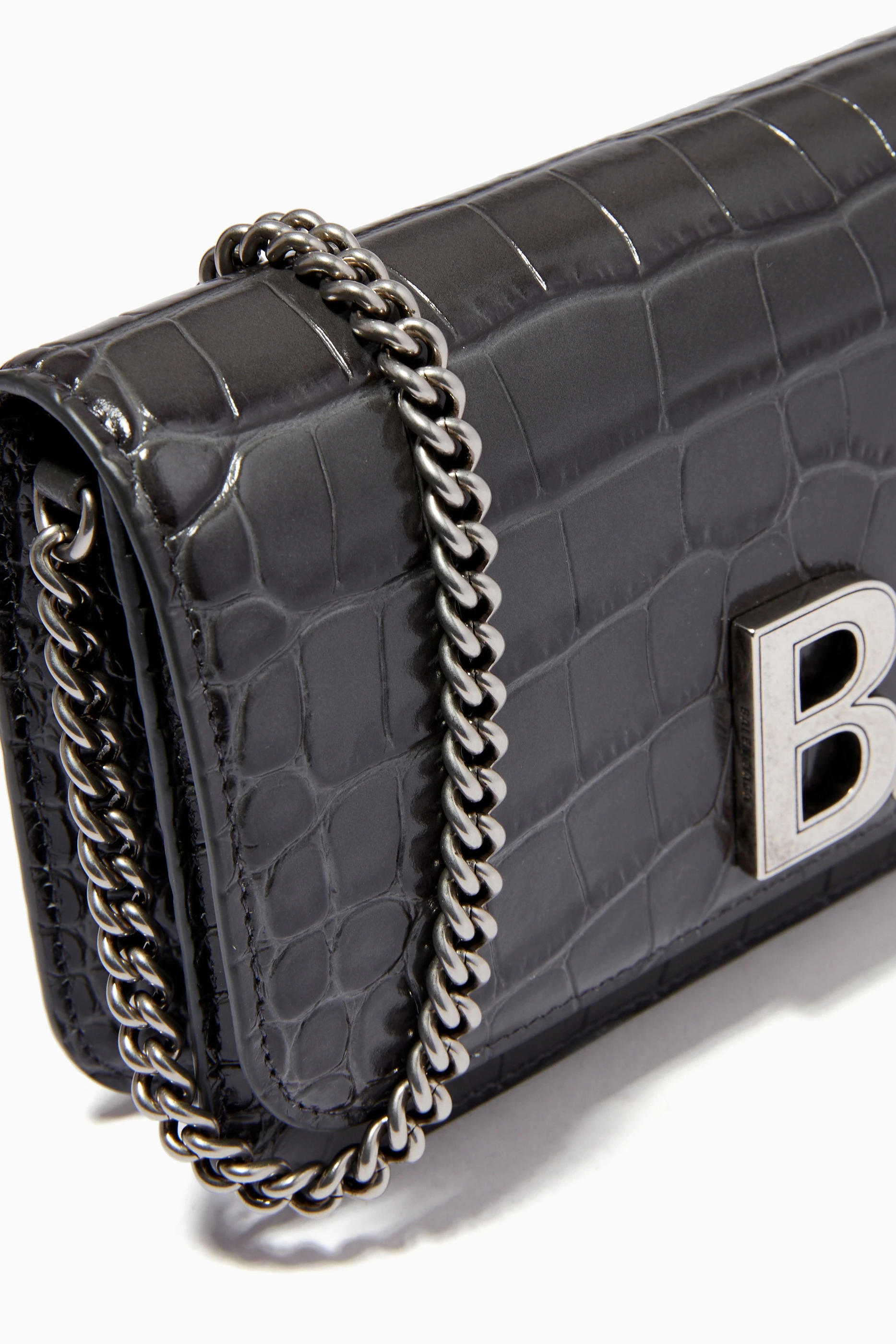 Buy Balenciaga Grey B. Wallet on Chain in Shiny Crocodile Embossed Calfskin For Women Online Ounass UAE