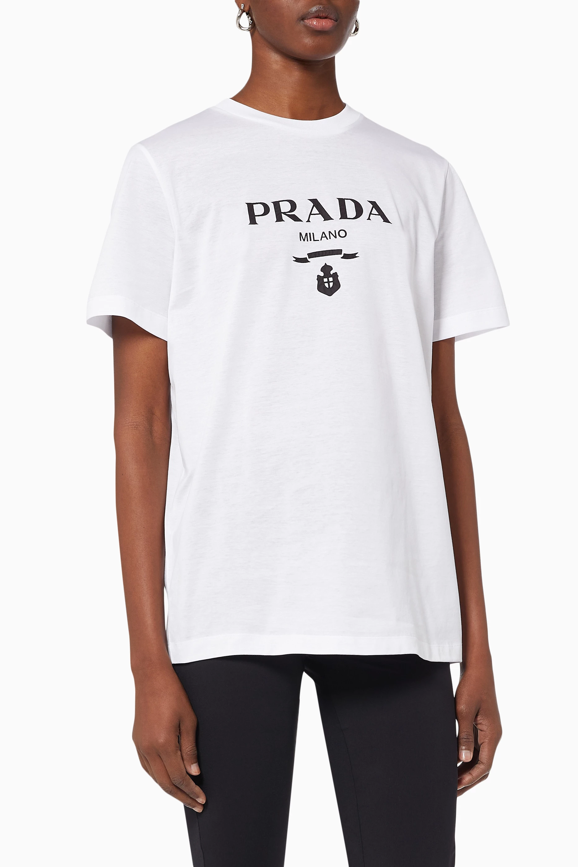 Buy Prada White Logo T-shirt in Cotton Jersey For Women