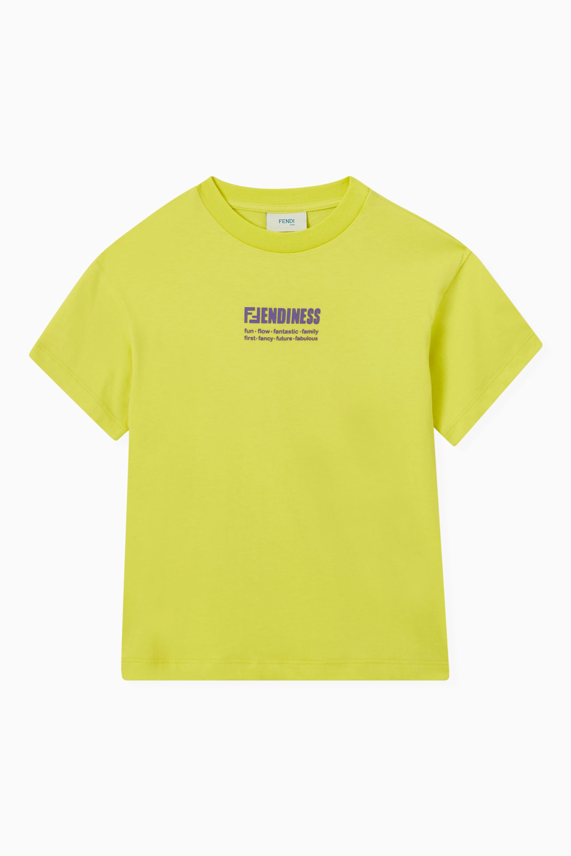 Buy Fendi Yellow Fendiness Print T shirt in Cotton For Girls Online Ounass UAE