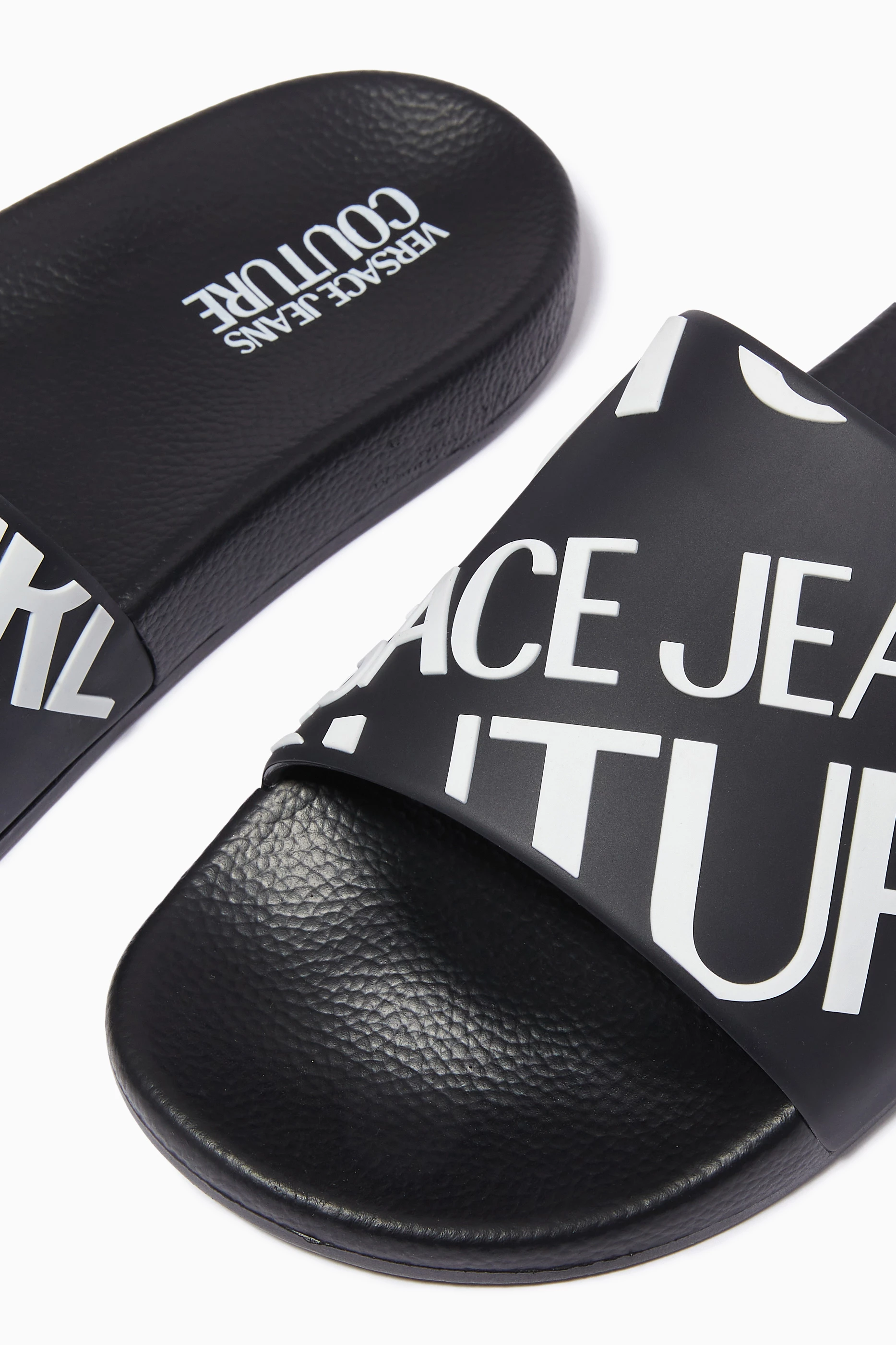 Buy Versace Jeans Couture Black Logo Slide Sandals in Rubber For Men Online Ounass UAE