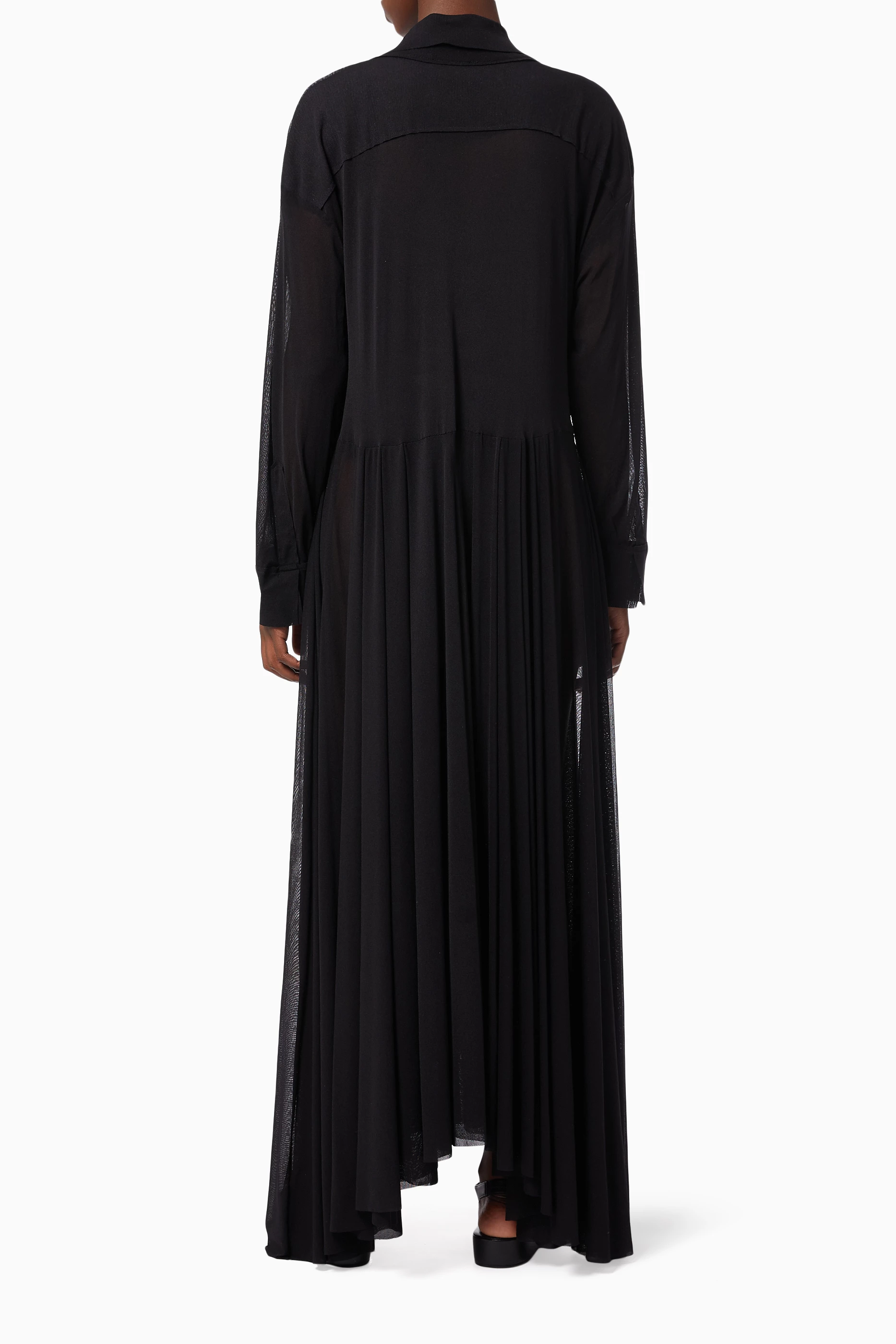 norma kamali pleated gauze shirt dress Buy Norma Kamali Black NK Shirt Flared Dress in Semi-sheer Gauze For Women  Online