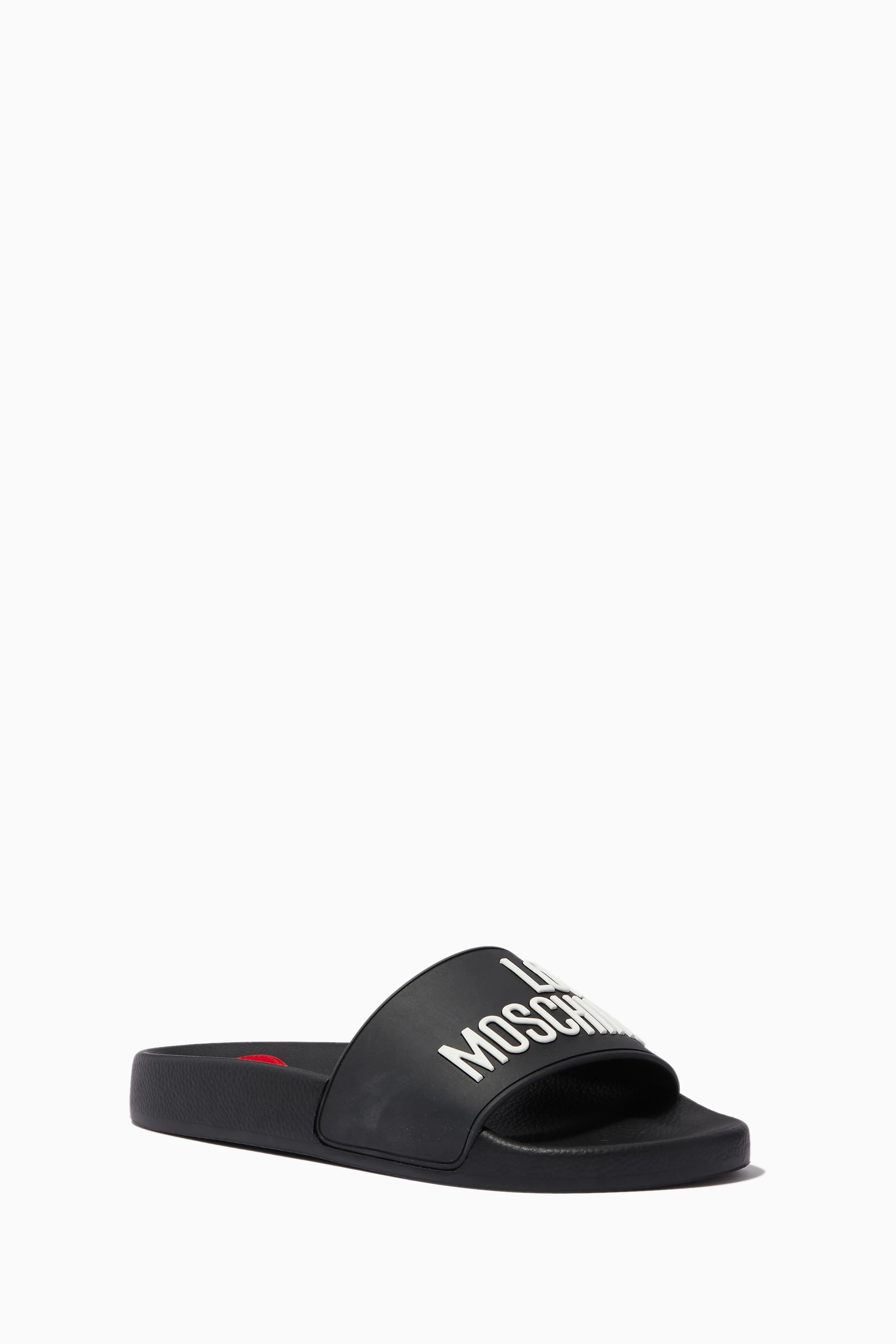 Buy Love Moschino Black Logo Pool Slides in Rubber For Women Online Ounass UAE