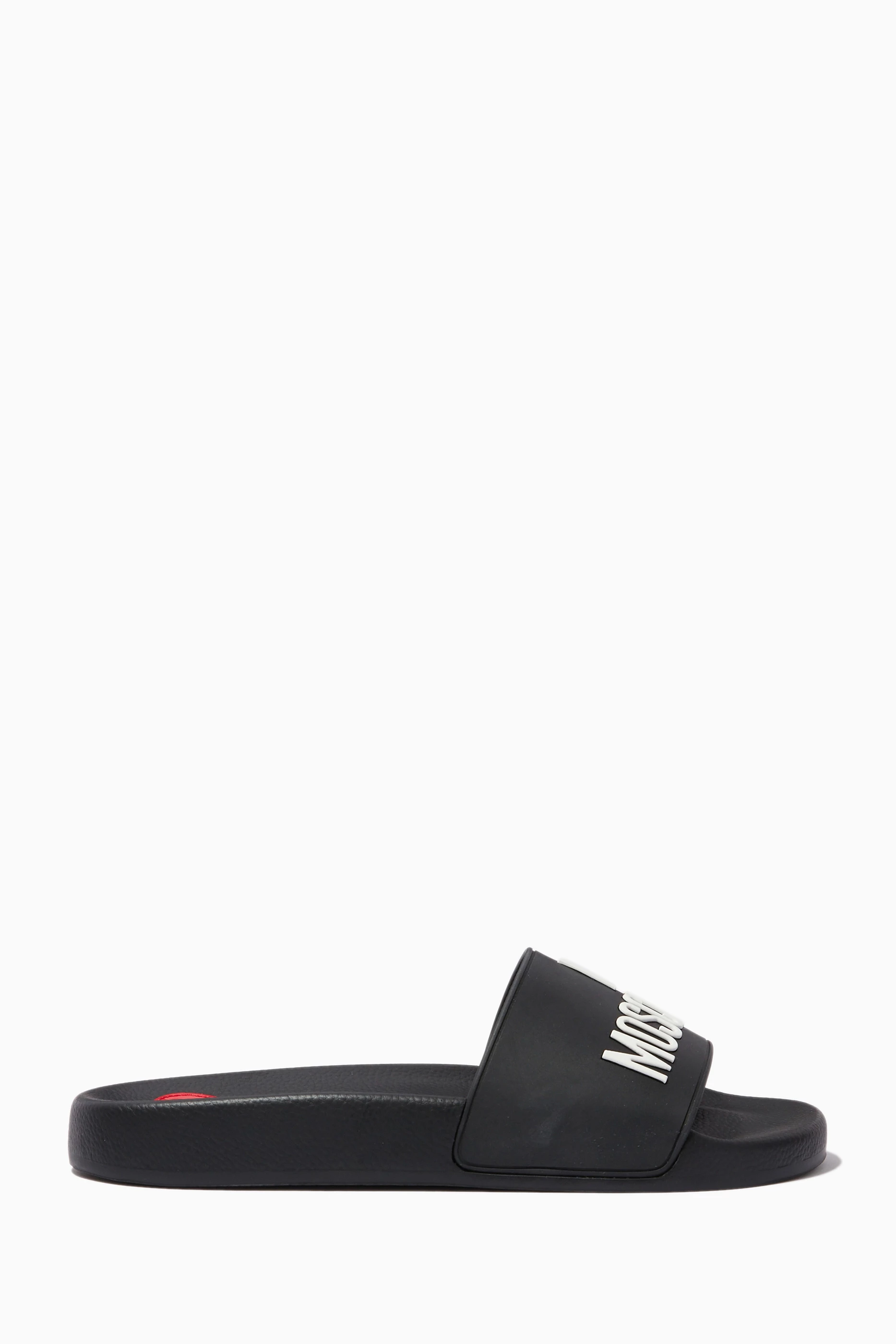 Buy Love Moschino Black Logo Pool Slides in Rubber For Women Online Ounass UAE