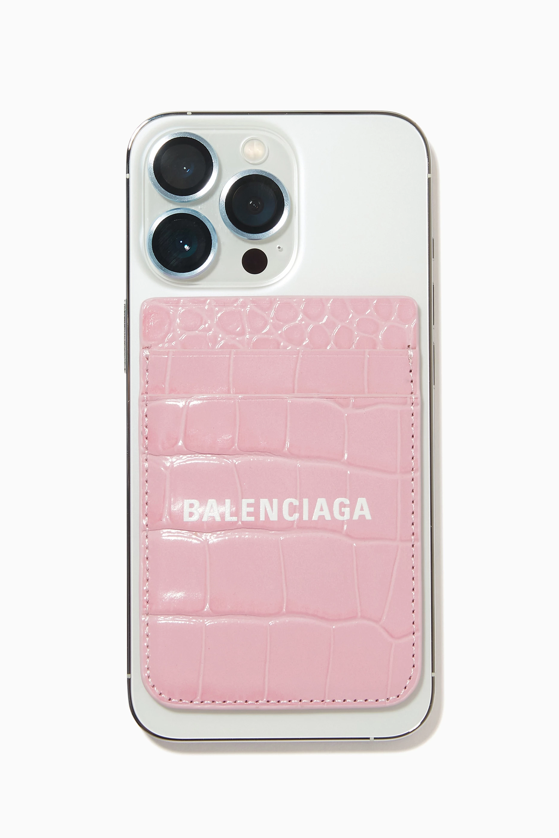 Buy Balenciaga Pink Cash iPhone Magnetic Card Holder in Croc
