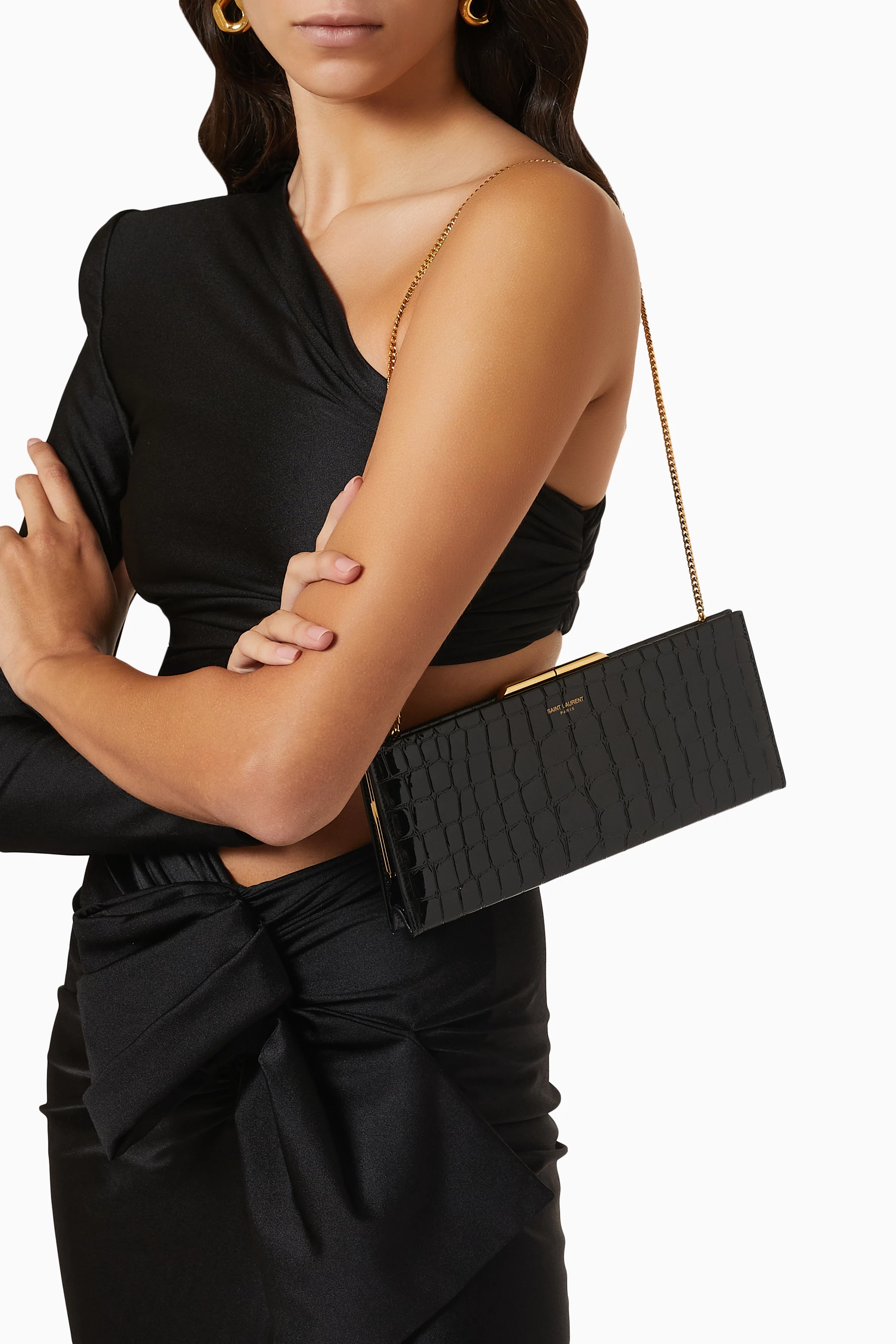 Buy SAINT LAURENT Black Midnight Clutch Bag in Crocodile embossed Leather For Women Online Ounass UAE