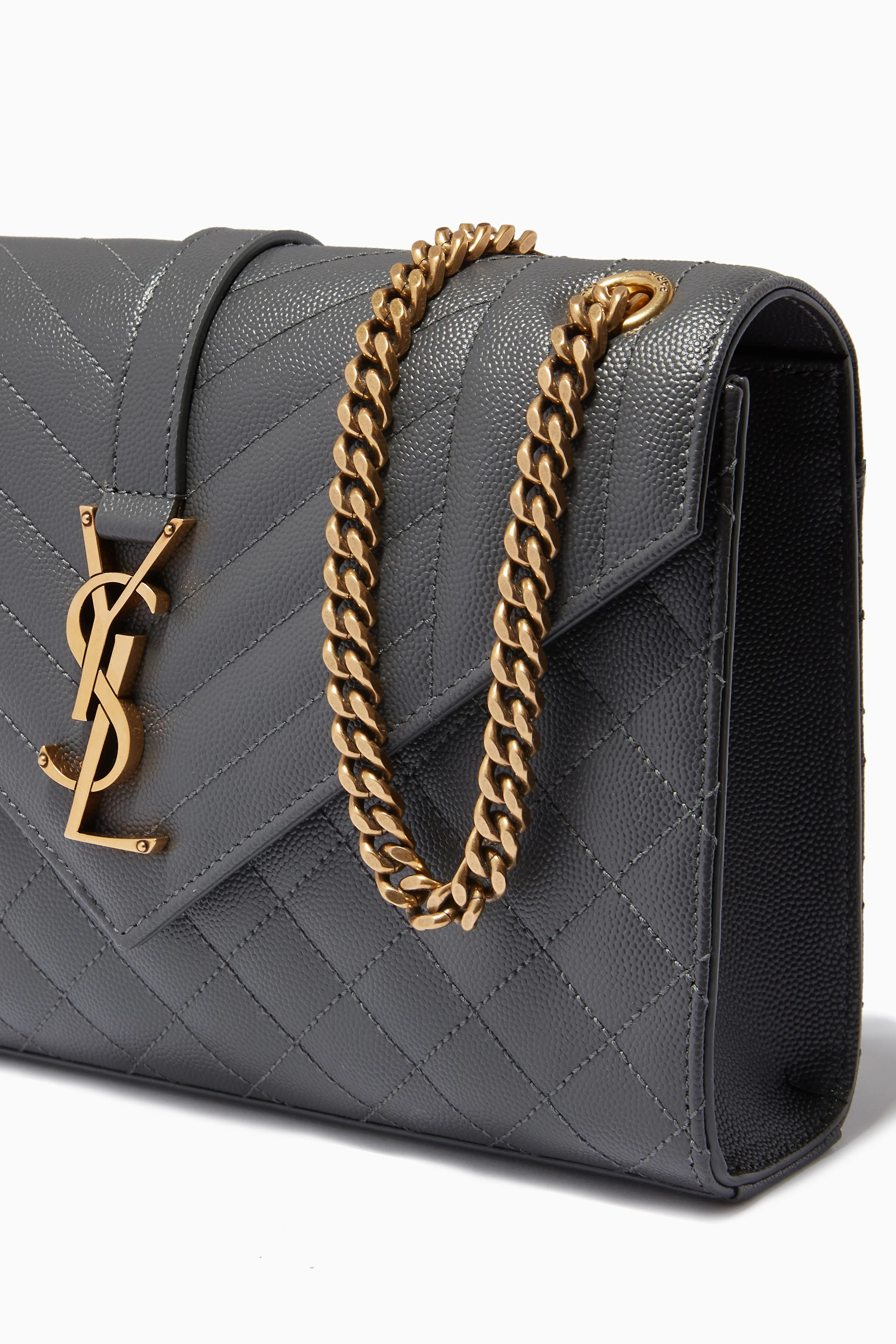 Buy SAINT LAURENT Silver Medium Envelope Bag in Mix Matelasse Grain de Poudre Embossed Leather For Women Online Ounass UAE
