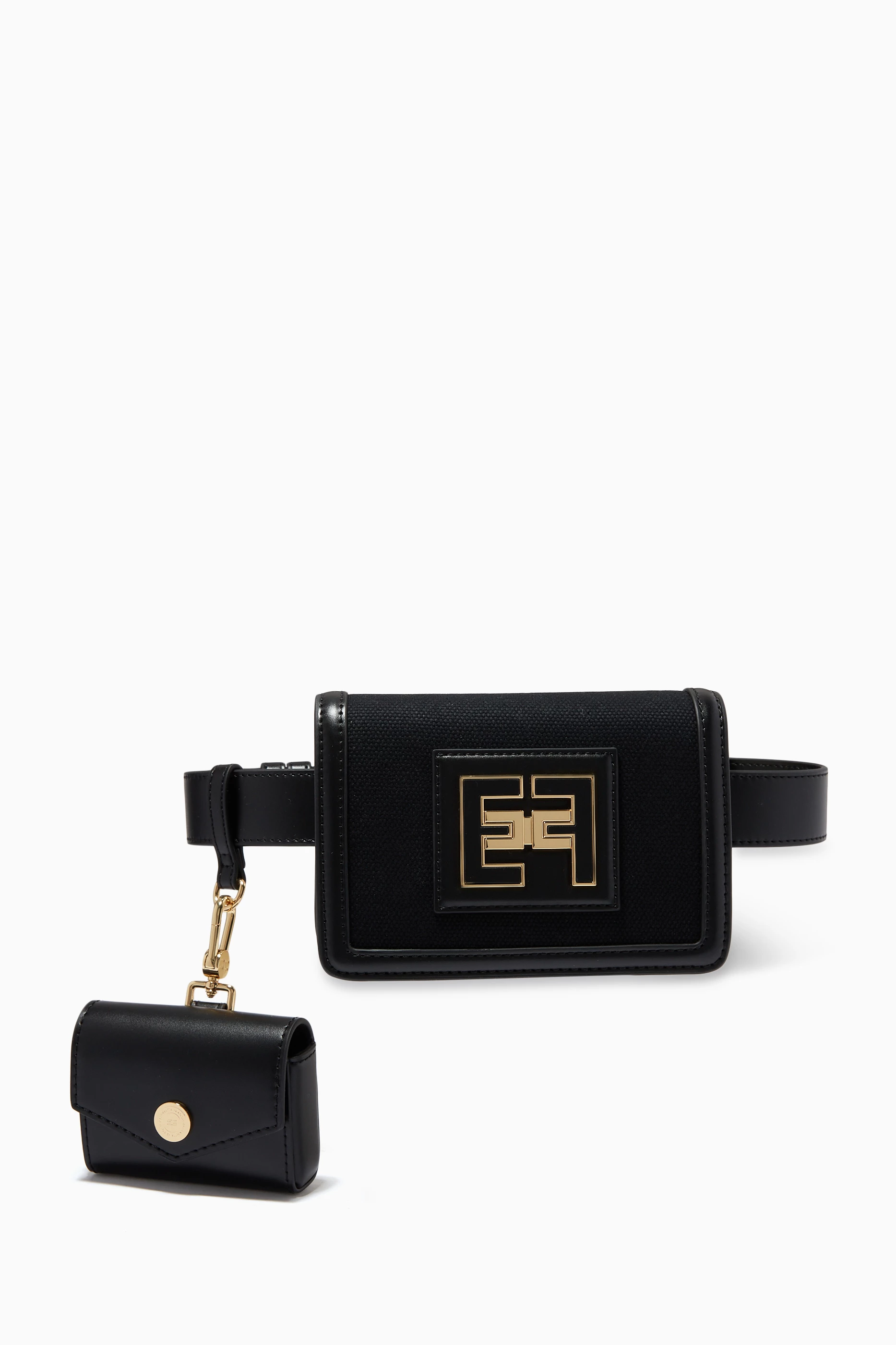 Buy Elisabetta Franchi Black Logo Belt Bag in Canvas Faux Leather For Women Online Ounass UAE