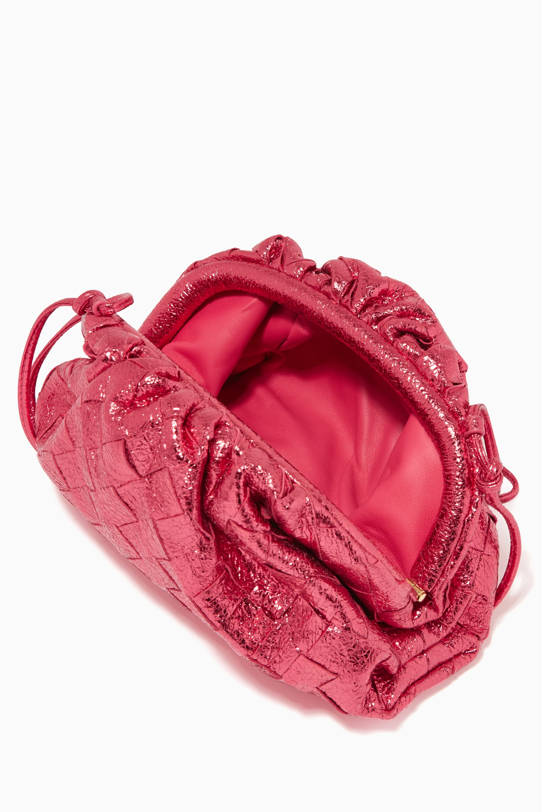 Buy Bottega Veneta Pink Mini Pouch in Metallic Intrecciato