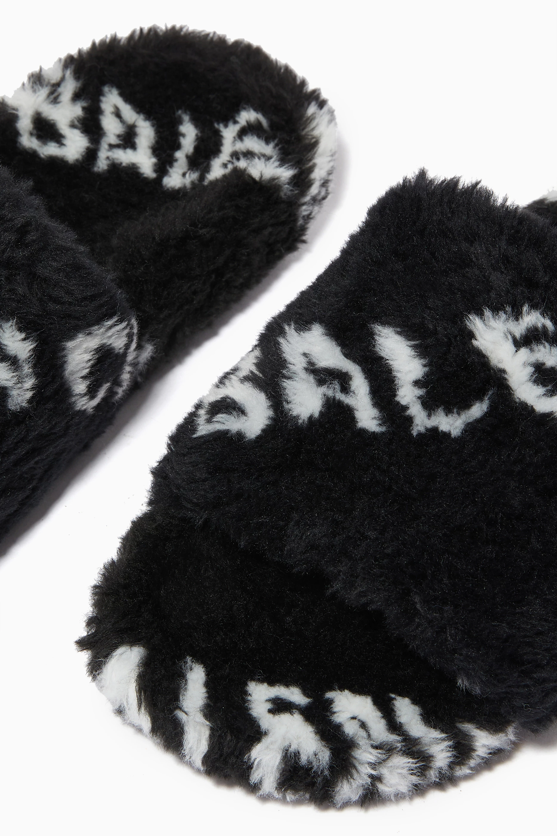 Furry black sandals store