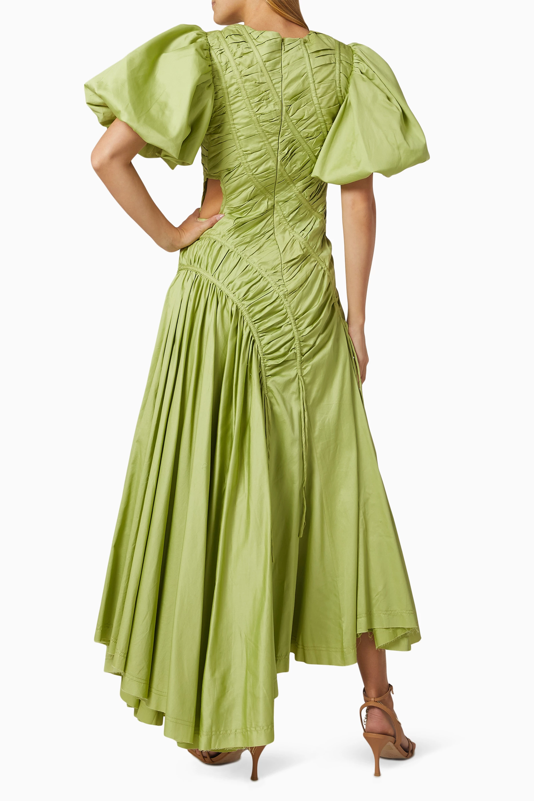aje siren drawstring midi dress Aje Siren Drawstring Midi Dress Green Size 6