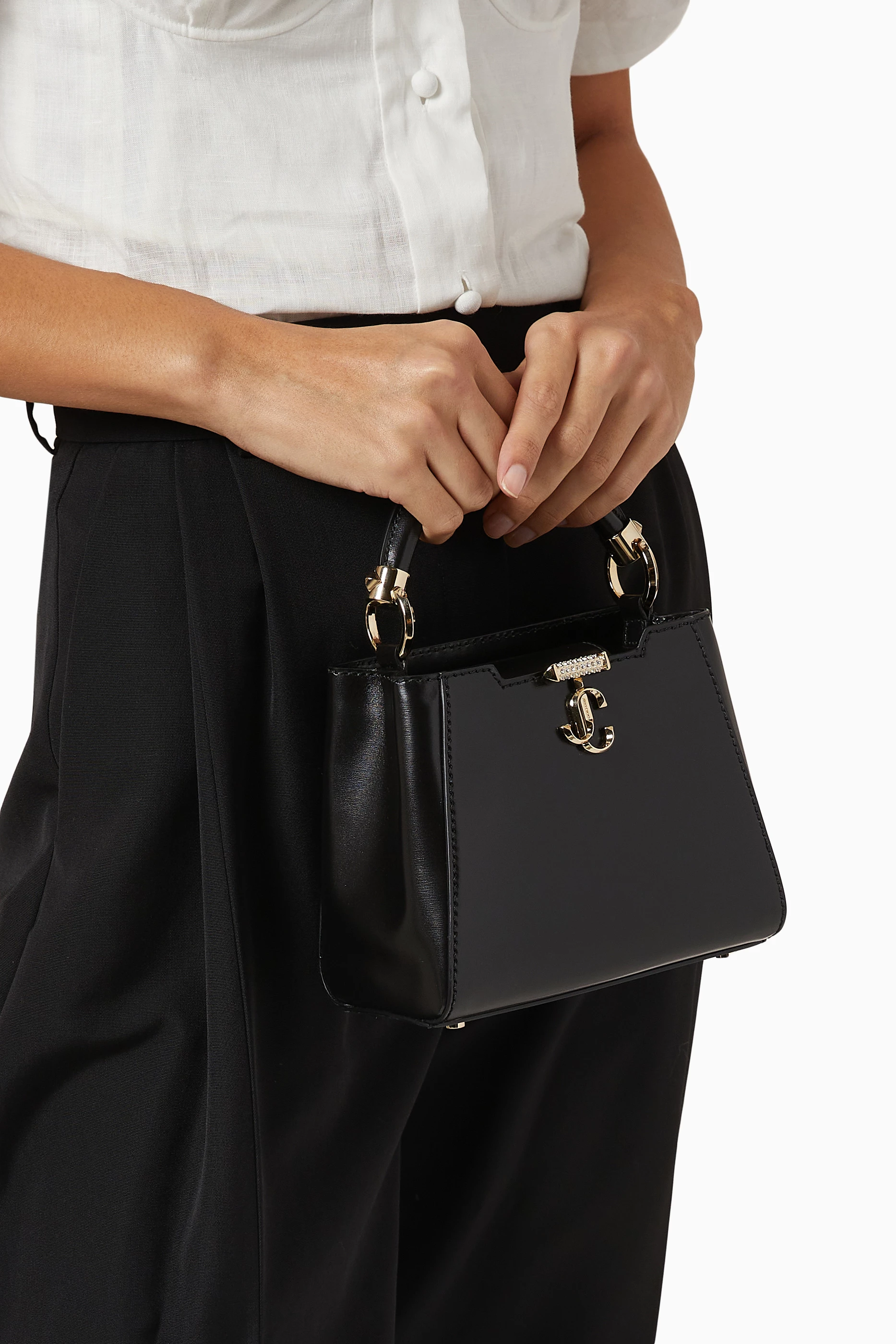 Buy Jimmy Choo Black Mini Varenne Top Handle Bag in Leather