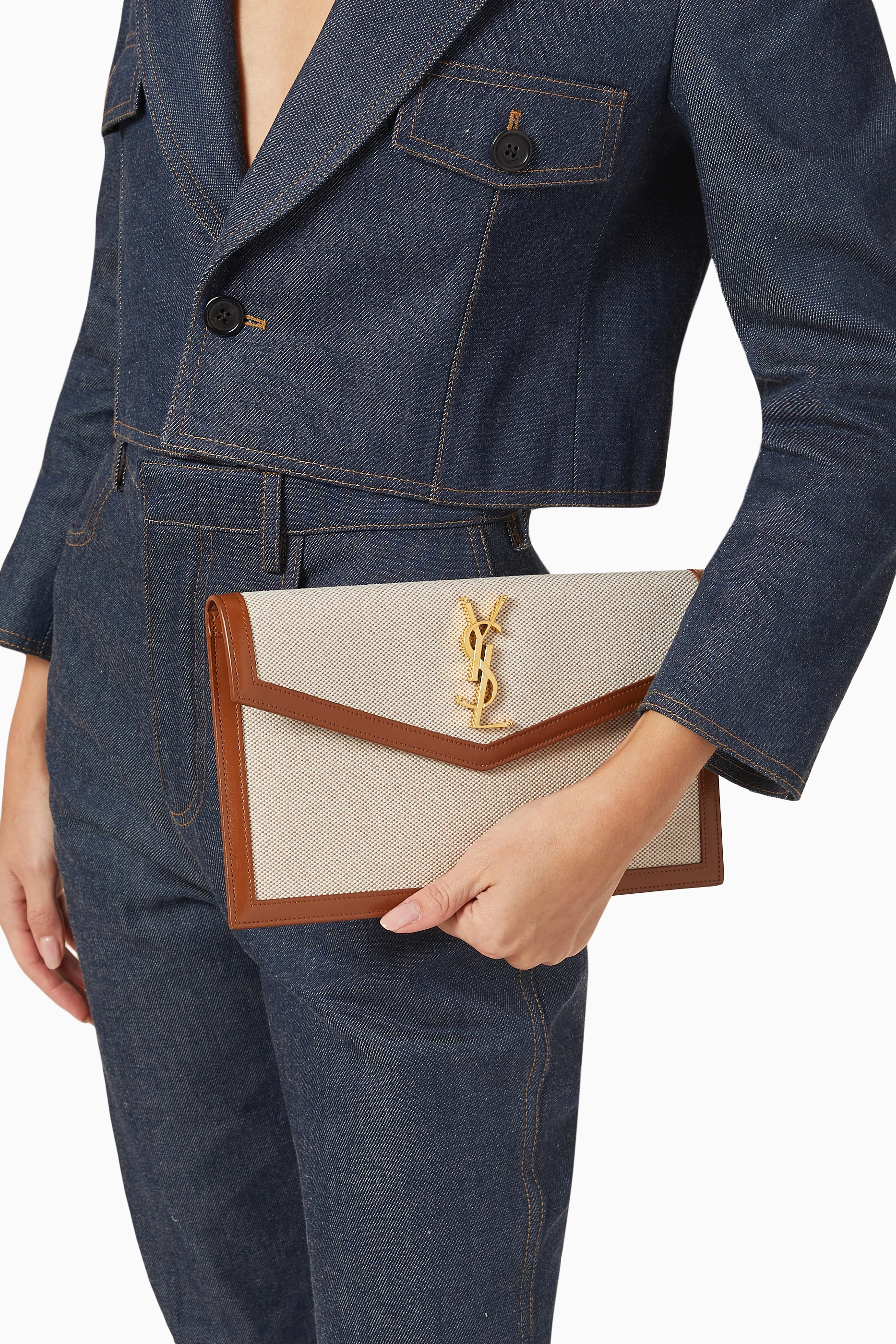 Buy SAINT LAURENT Neutral Uptown Pouch in Canvas Leather For Women Online Ounass UAE
