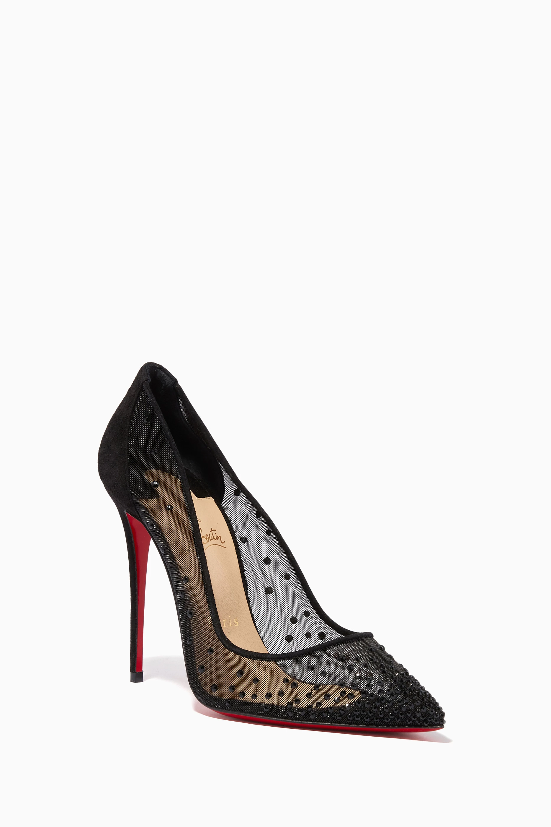 Buy Christian Louboutin Black Follies Strass 100 Pumps in Mesh Suede For Women Online Ounass UAE