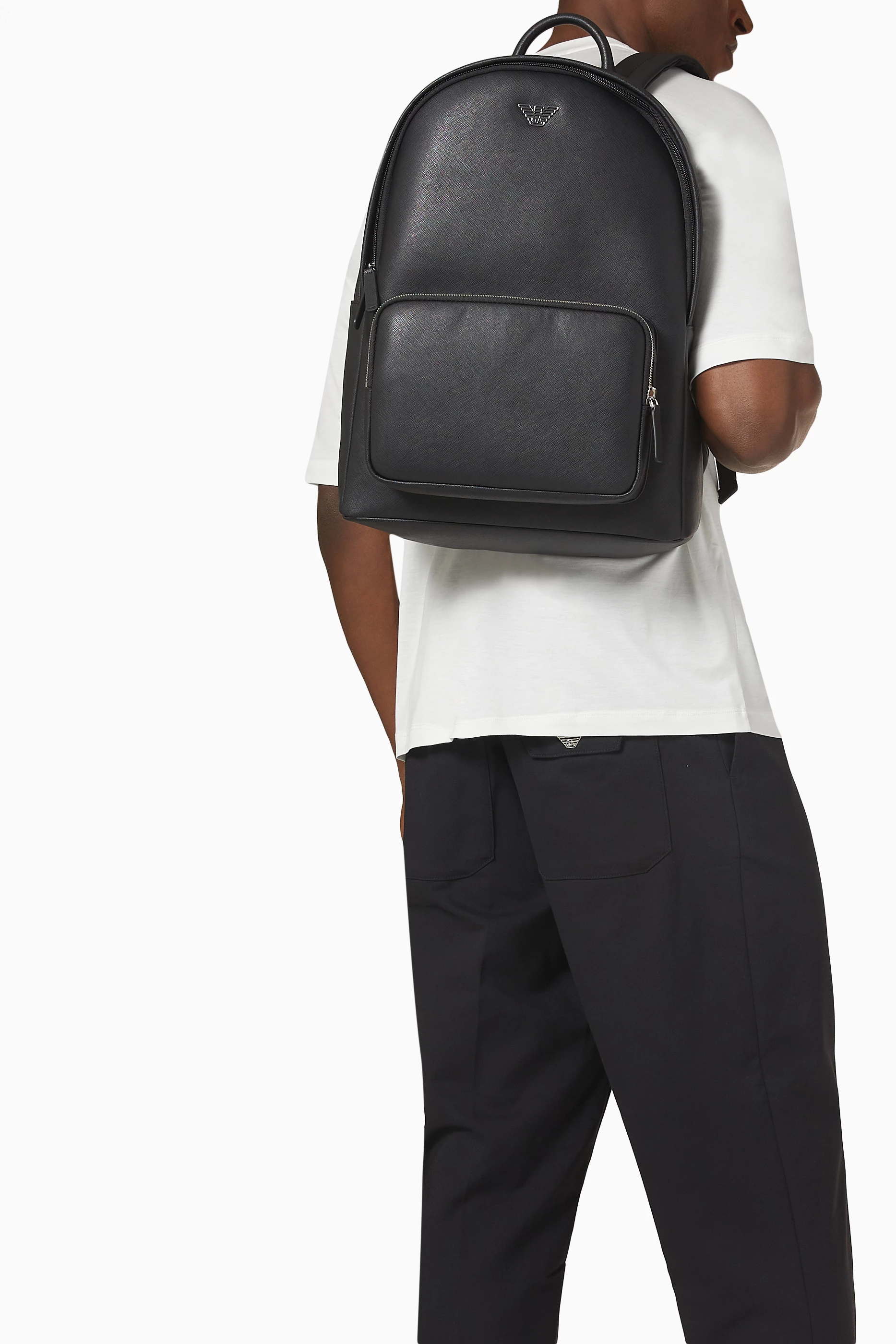 Buy Emporio Armani Black Business Backpack in Faux Leather For Men Online Ounass UAE
