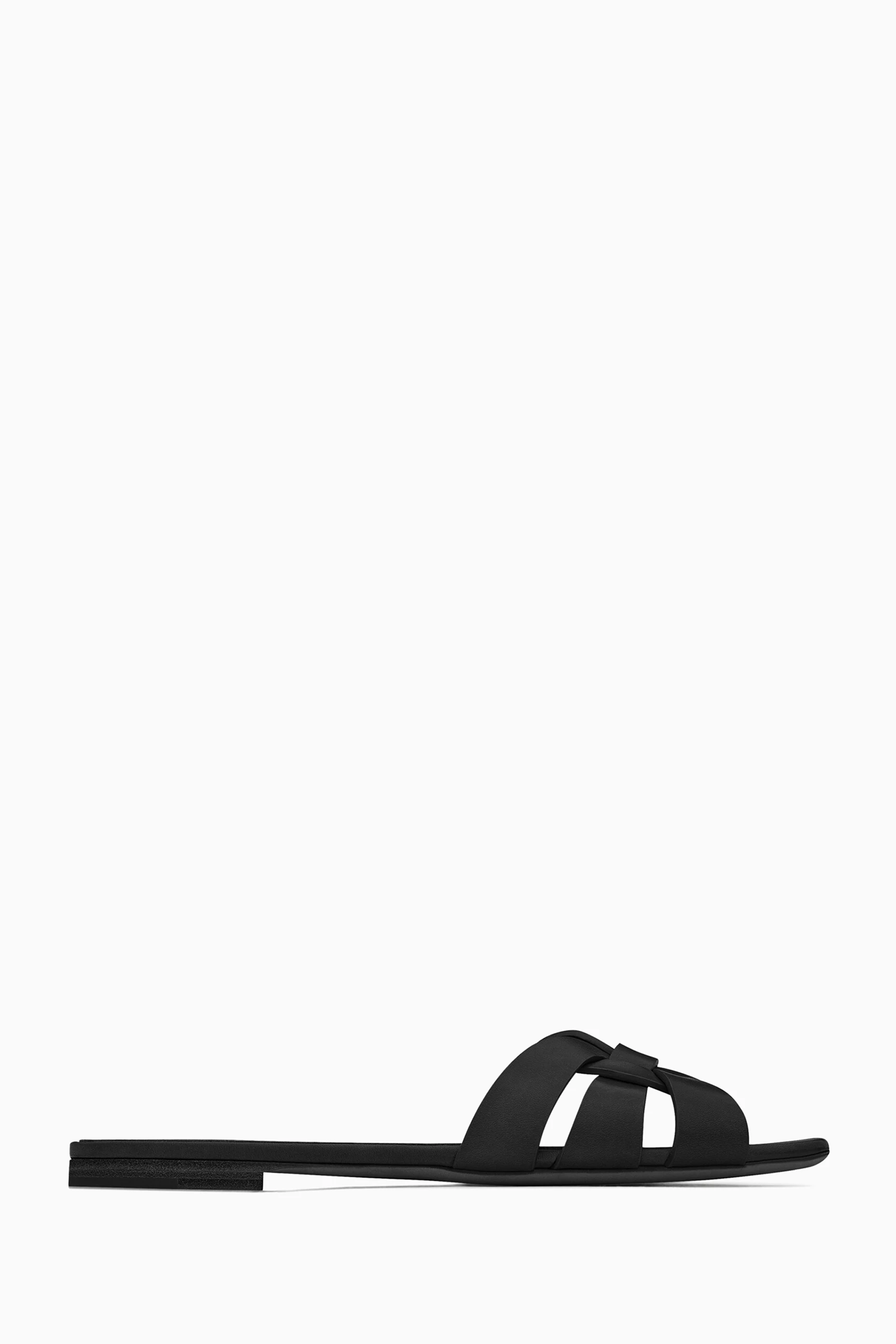 Buy SAINT LAURENT Black Tribute Flat Sandals in Smooth Leather For Women Online Ounass UAE