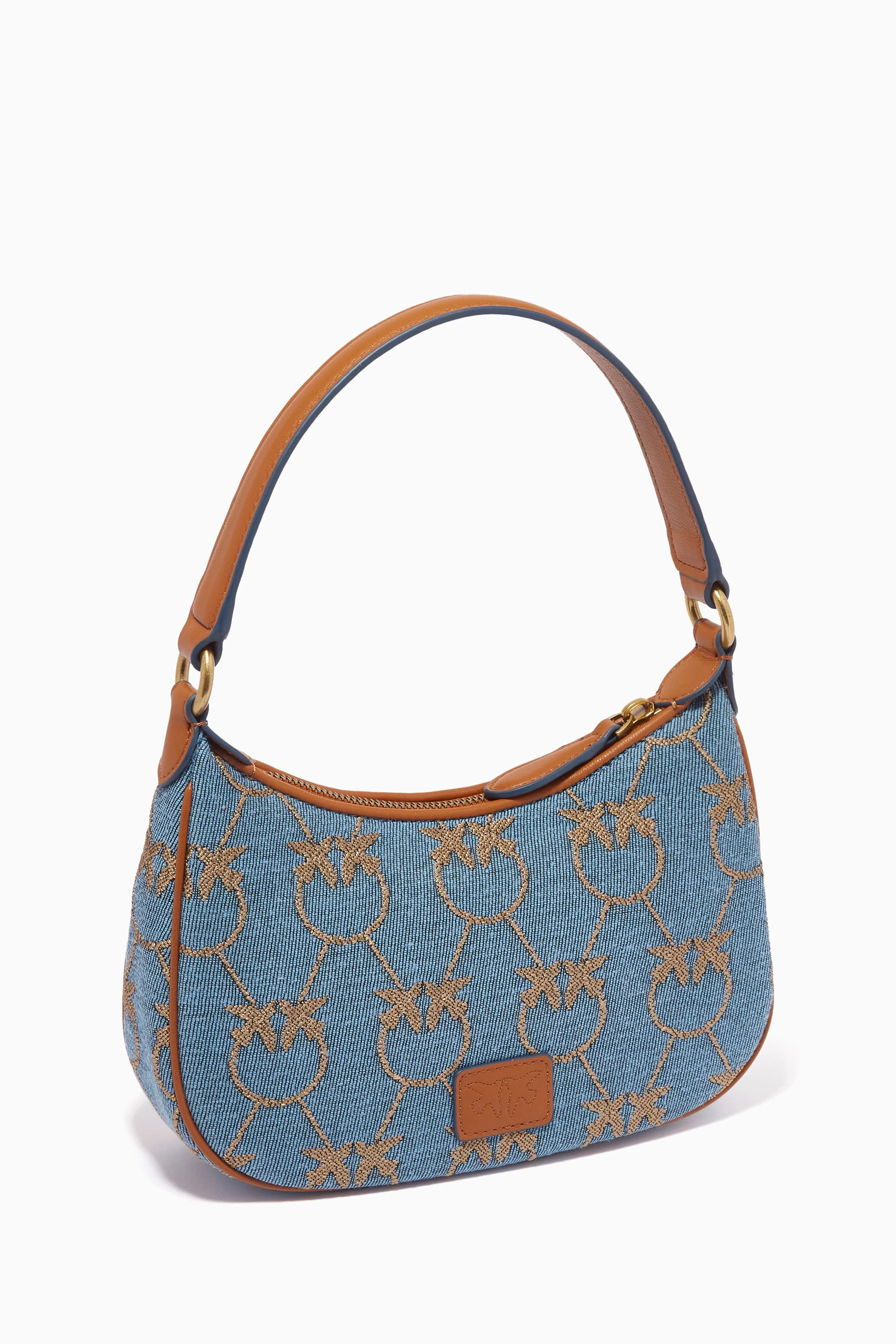 Buy PINKO Blue Love Mini Half Moon Bag in Jacquard Denim For Women Online Ounass UAE