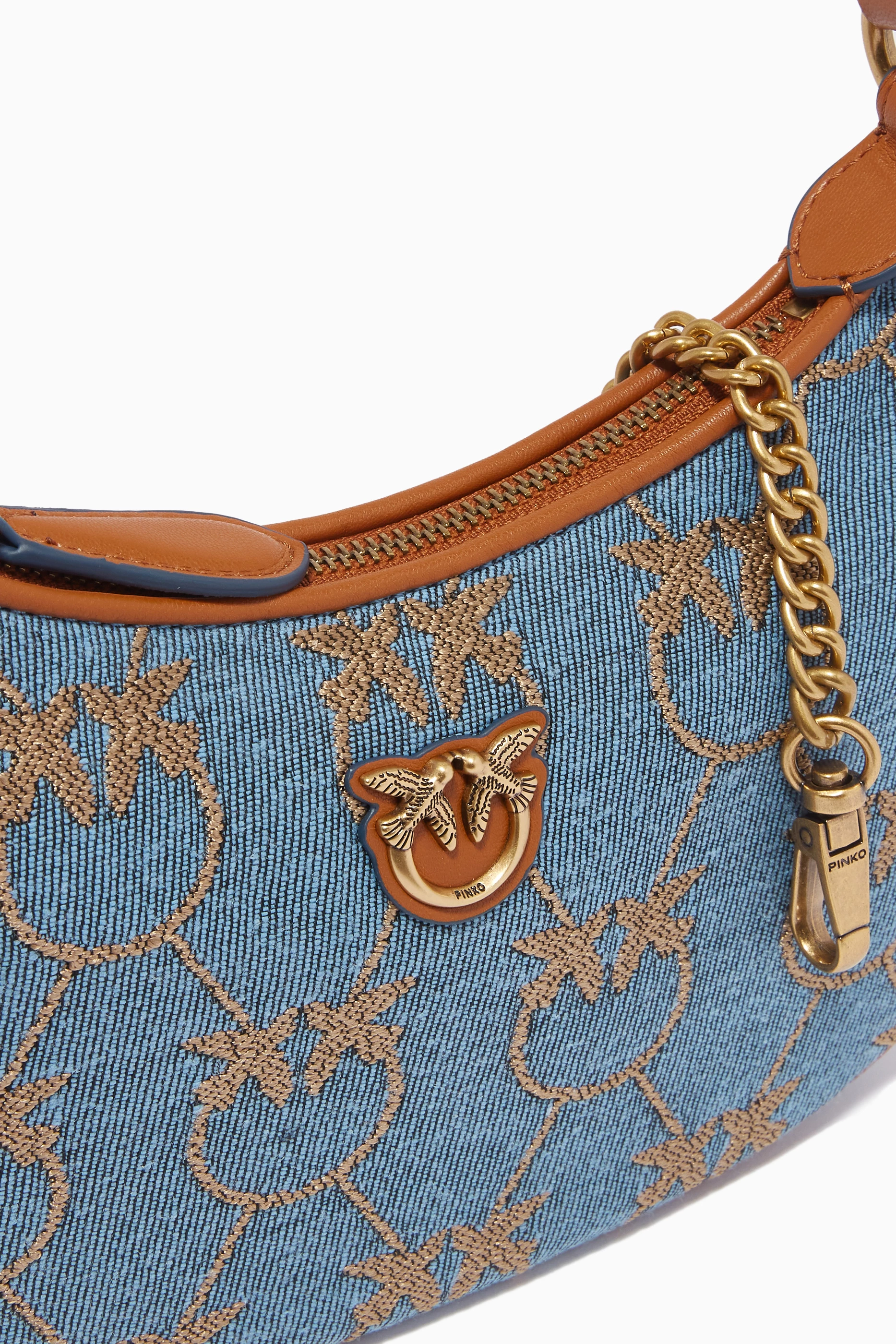 Buy PINKO Blue Love Mini Half Moon Bag in Jacquard Denim For Women Online Ounass UAE