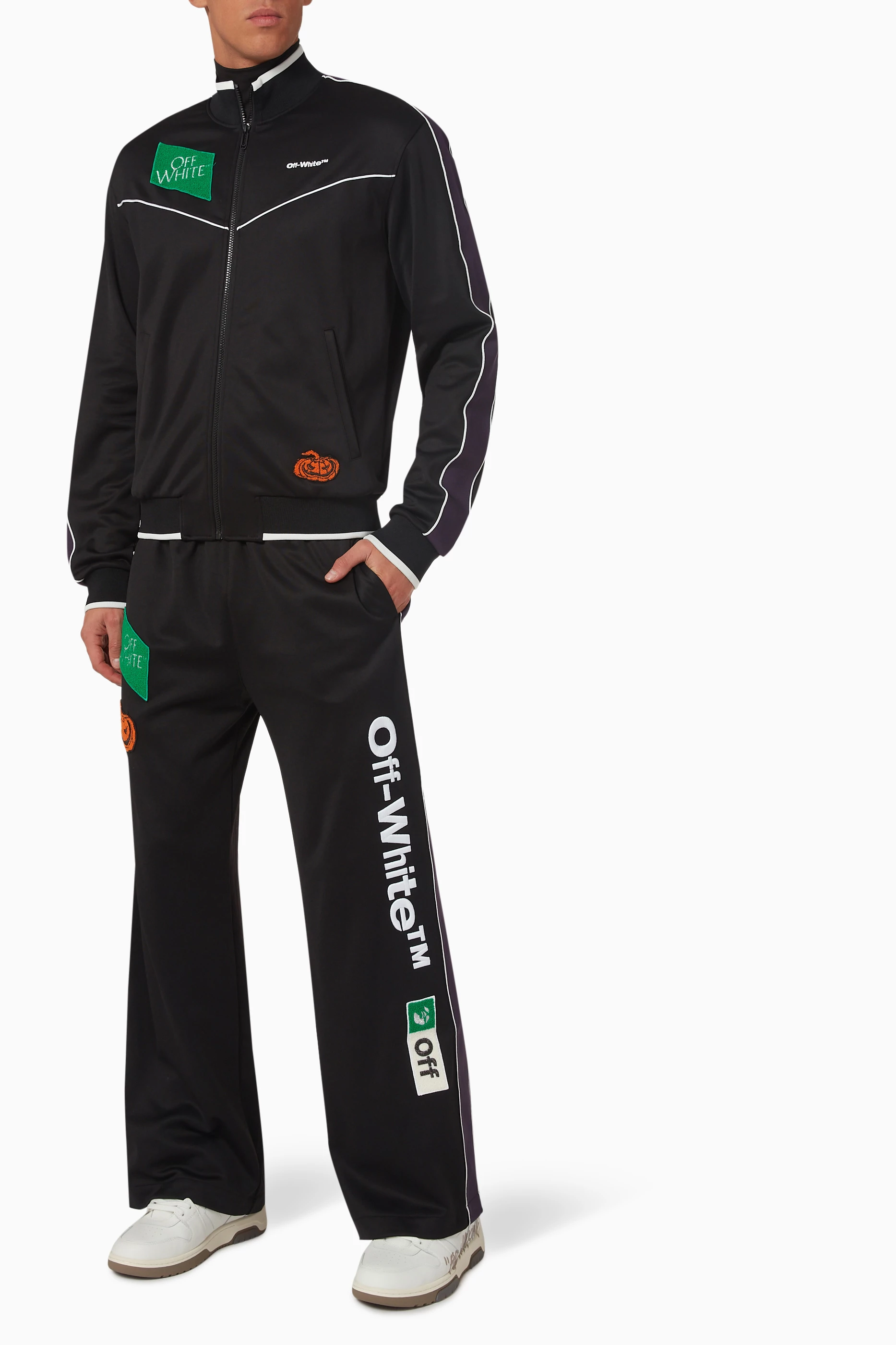 Buy Off White Black Multi logo Track Pants in Cotton Blend For Men Online Ounass UAE