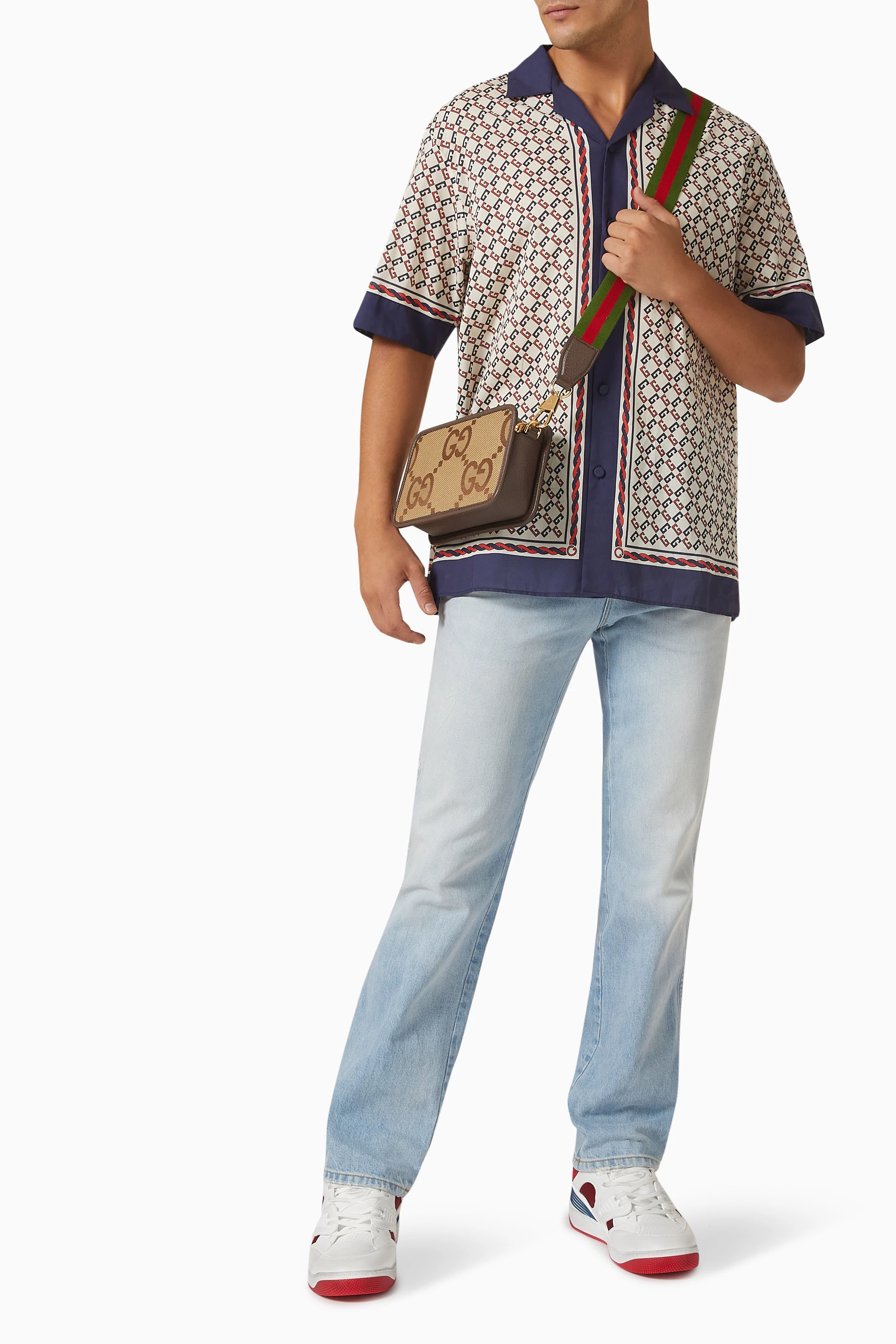 トップス GEOMETRIC G PRINT MUSLIN BOWLING SHIRT Geometric G print muslin bowling shirt in ivory | GUCCI® MX