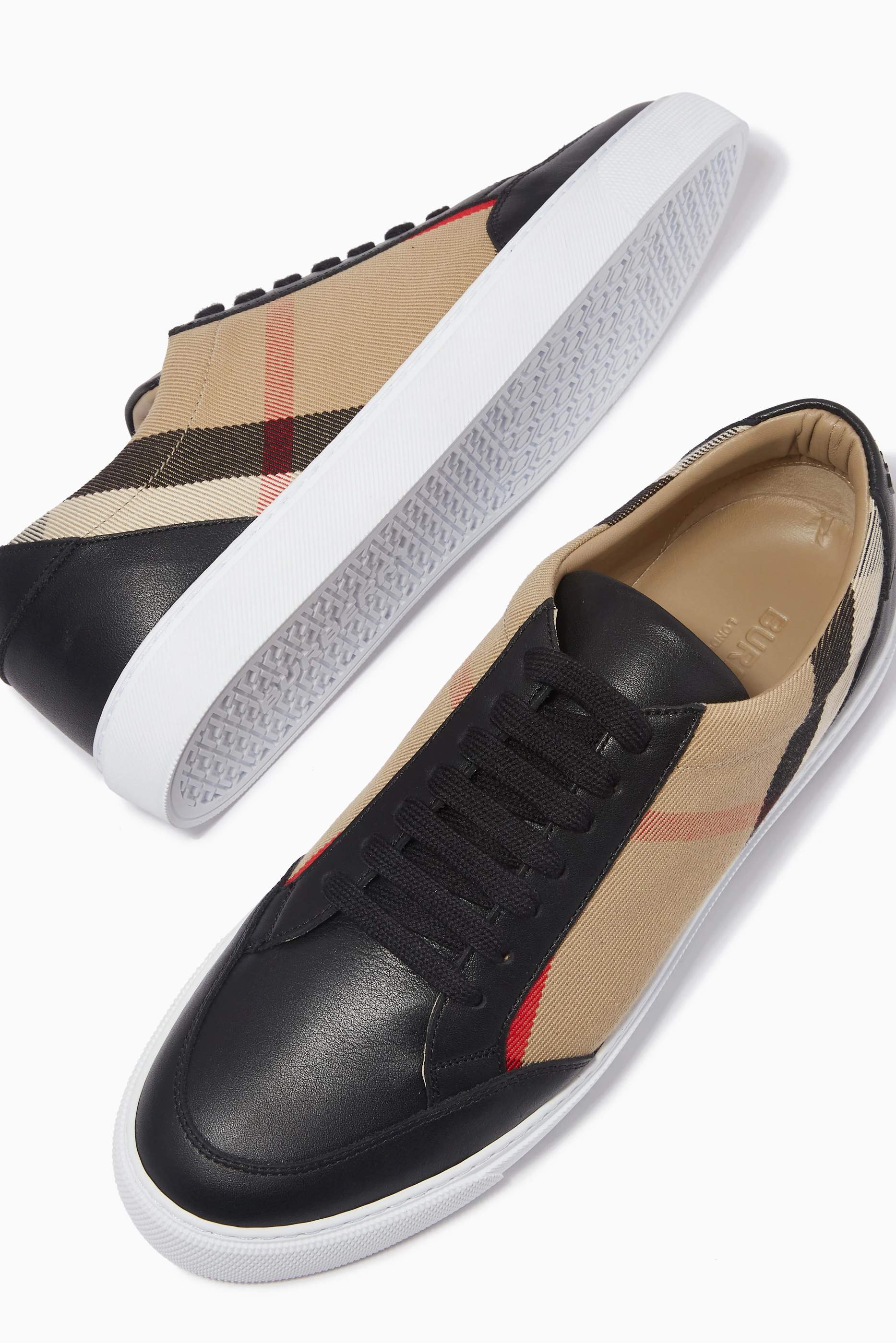 Buy Burberry Black Salmond Check Top Sneakers in Grainy Leather For Women Online Ounass UAE