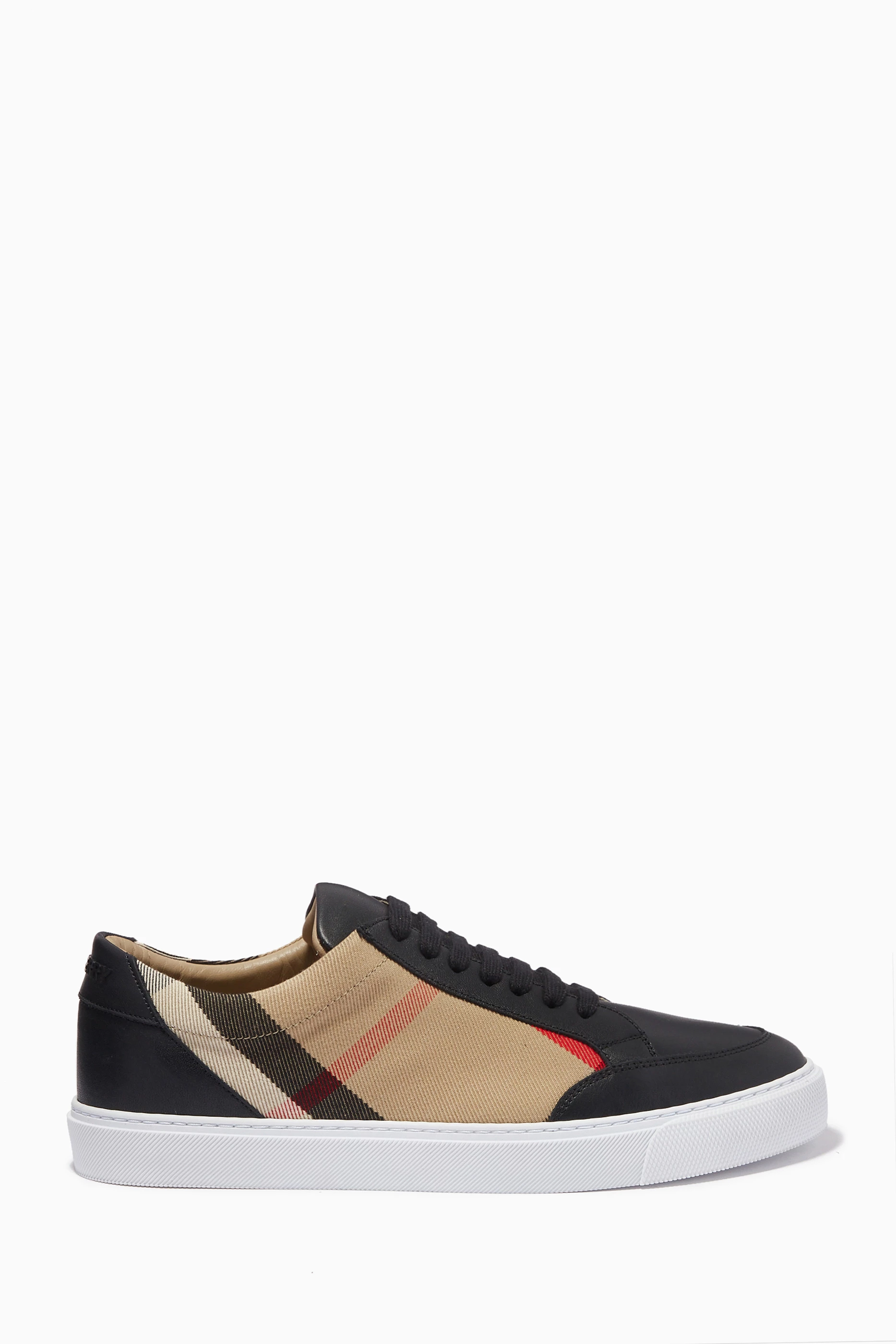 Buy Burberry Black Salmond Check Top Sneakers in Grainy Leather For Women Online Ounass UAE