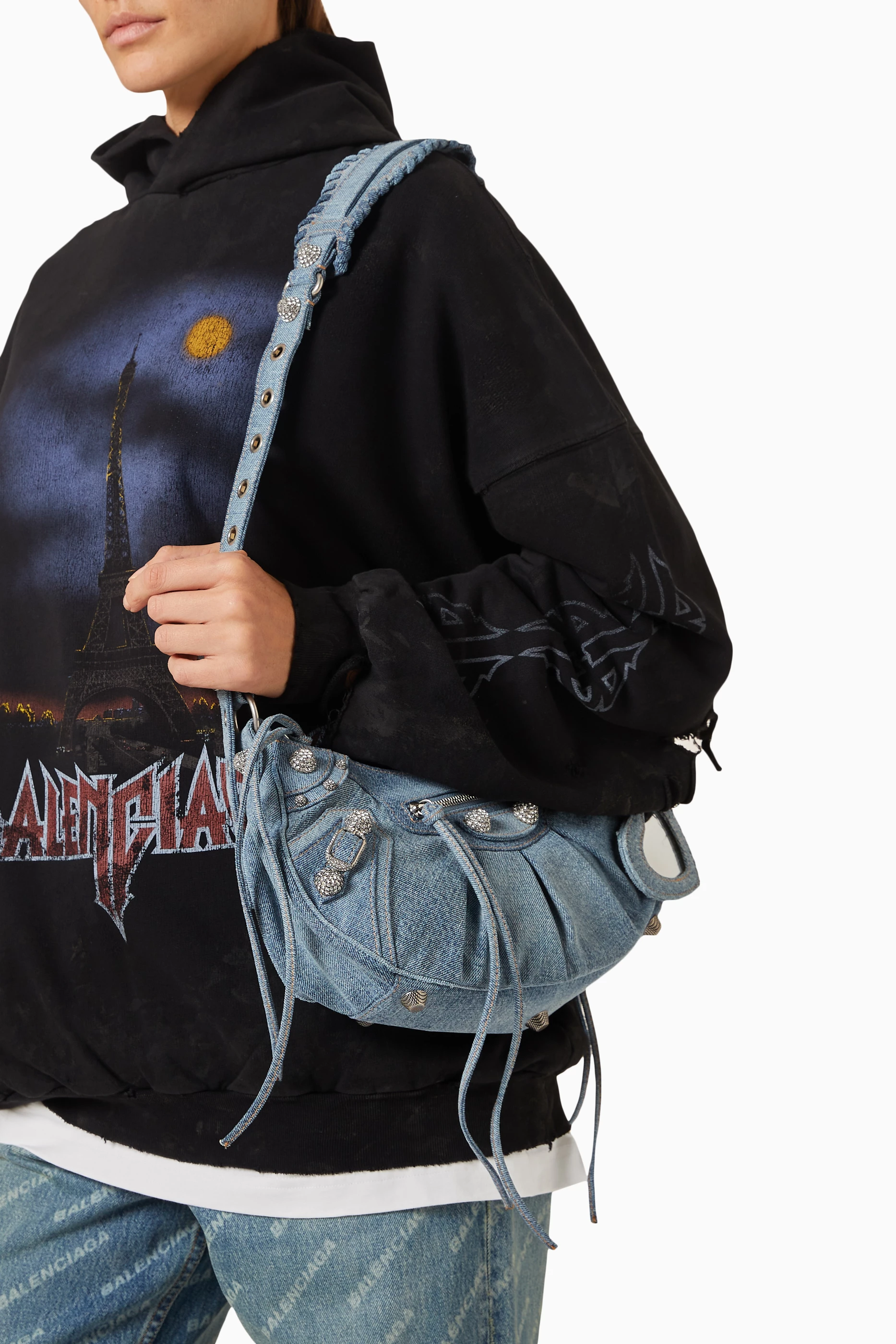 Buy Balenciaga Blue Le Cagole Small Shoulder Bag in Denim For Women Online Ounass UAE