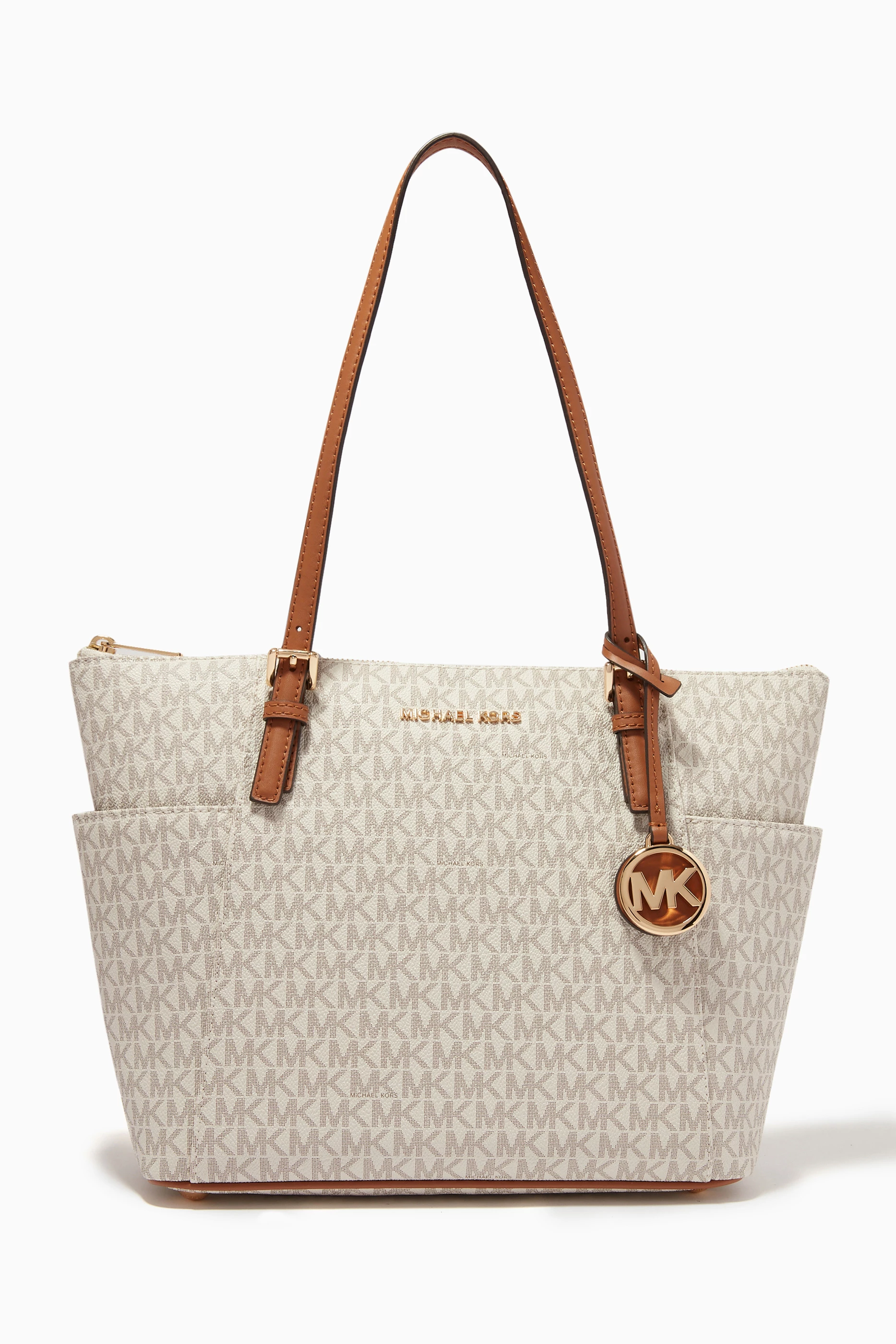 Buy Michael Kors White Jet Set Tote Bag in Logo print Canvas For Women Online Ounass UAE