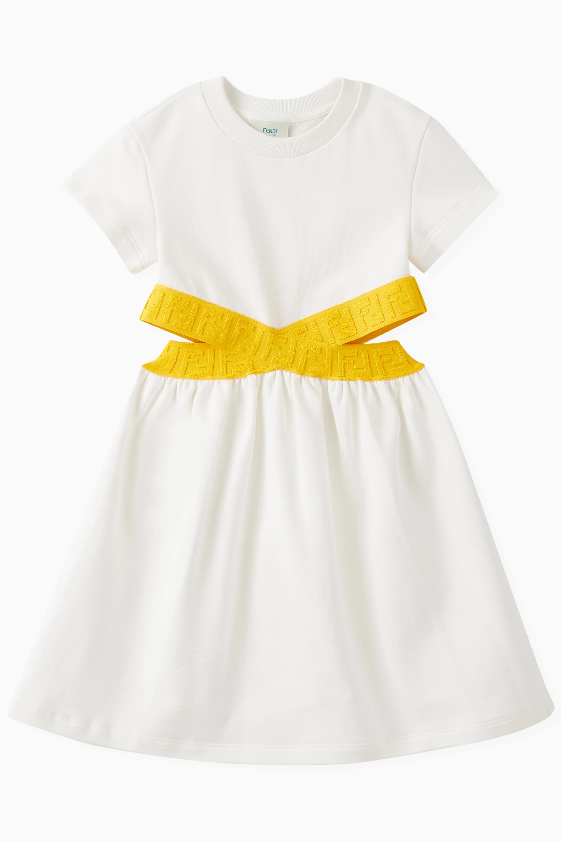 Buy Fendi White Criss cross Logo Dress in Cotton For Girls Online Ounass UAE