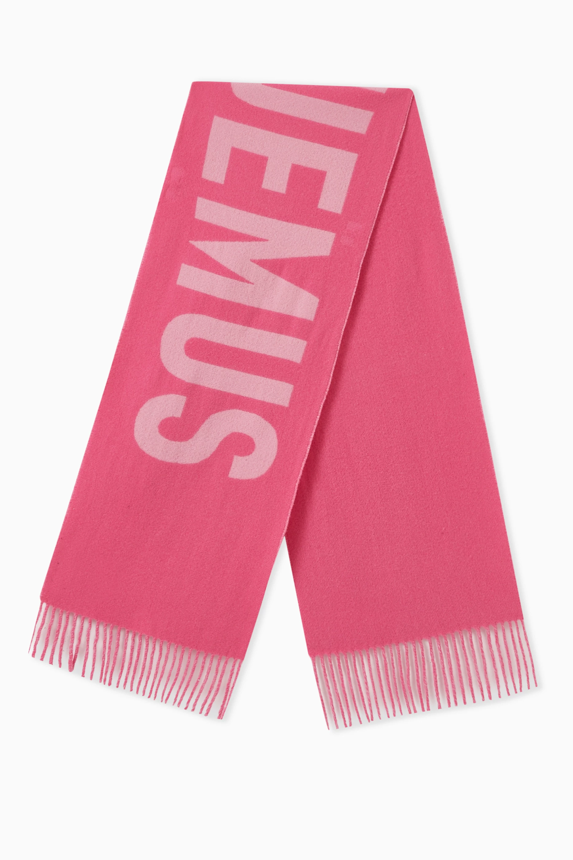 Buy Jacquemus Pink L'écharpe Fringed Logo Scarf in Wool For Women