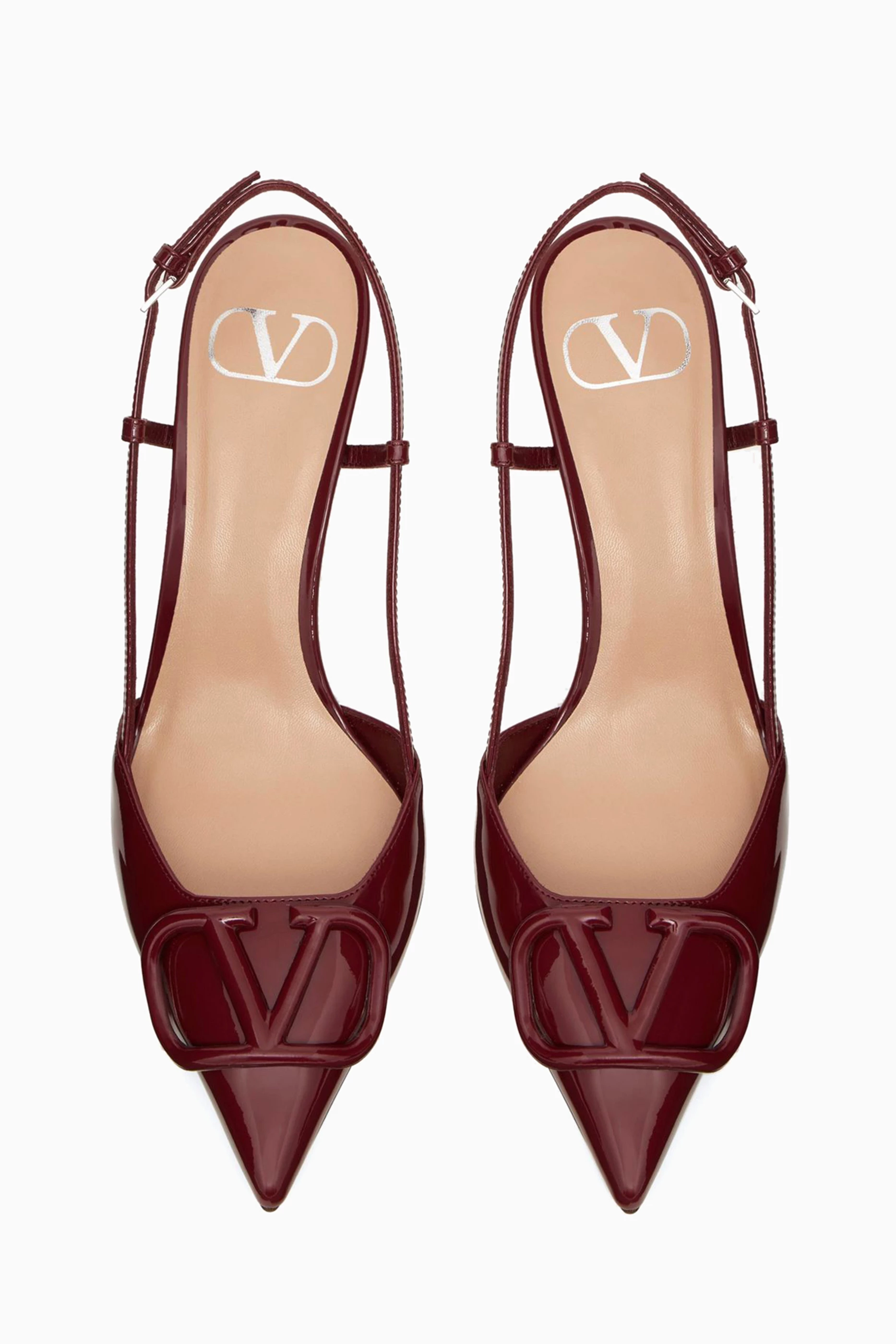 Buy Valentino Garavani Burgundy Valentino Garavani VLogo Slingback Pumps in Patent Leather For Women Online Ounass UAE